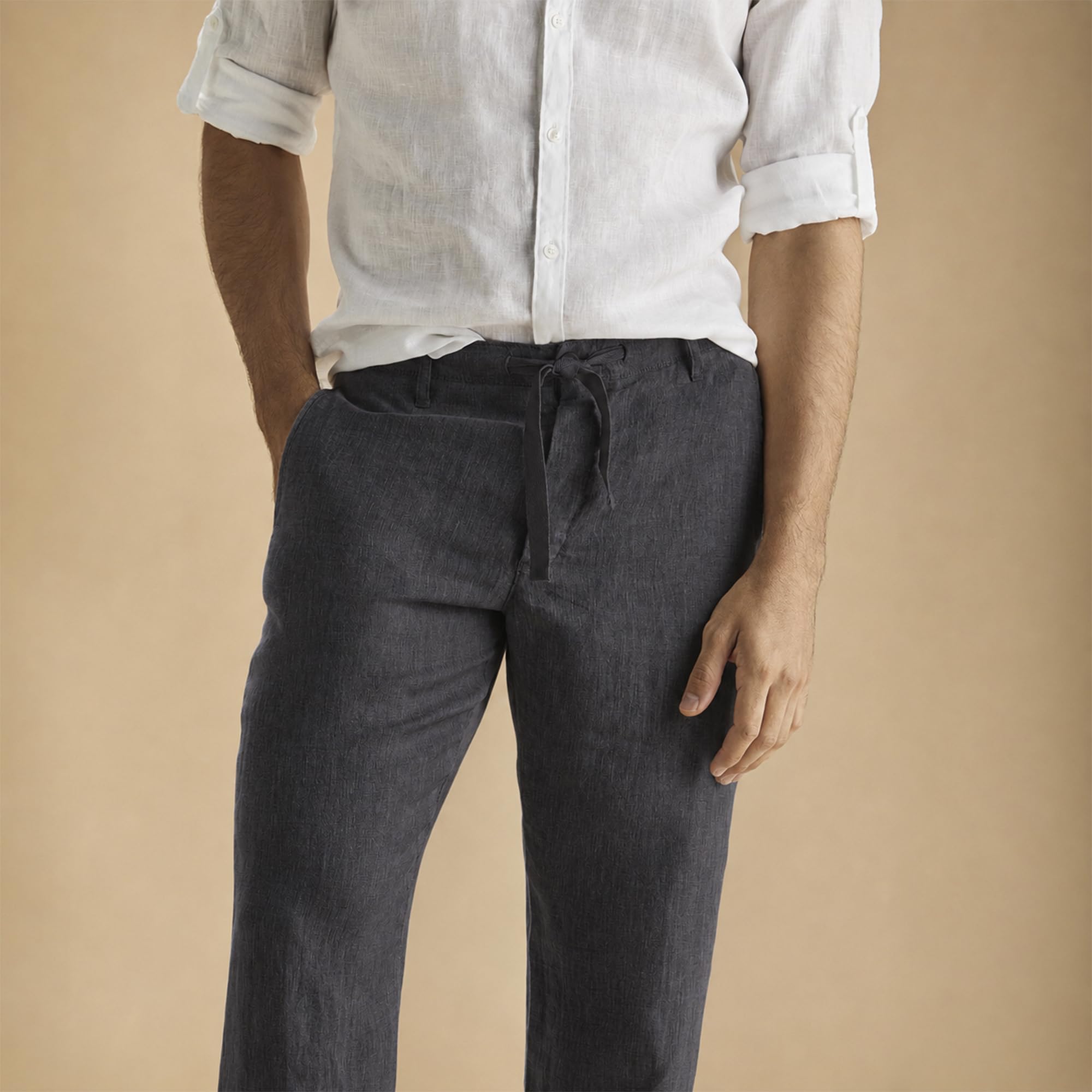 Perry Ellis 100% Linen Drawstring Pant - Nieformalne spodnie Mężczyźni