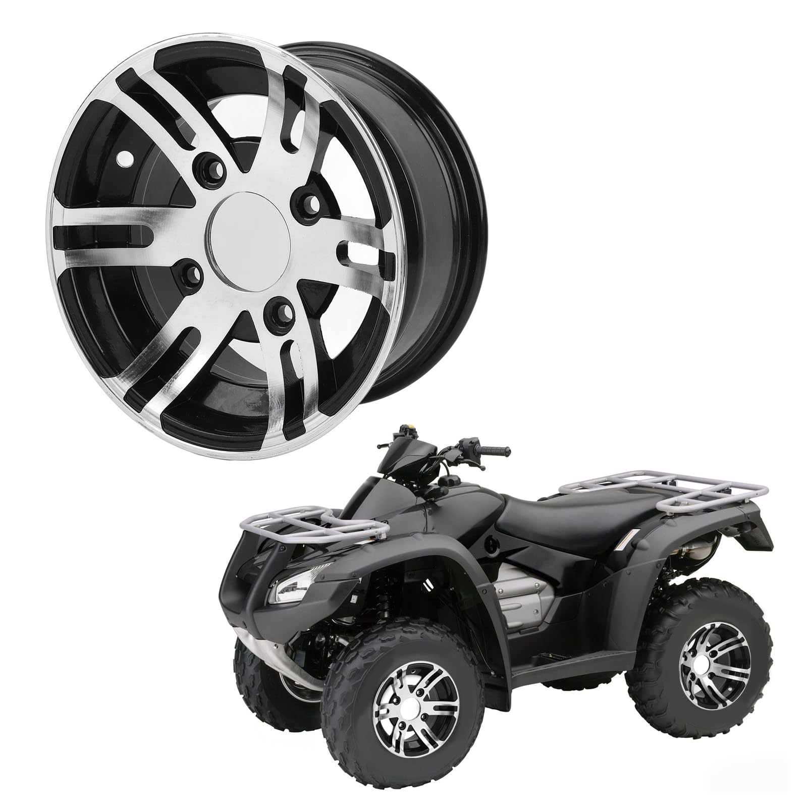 Qqmora Cerchione ATV 10 Pollici Cerchio Universale in Lega di Alluminio Ad Alta Resistenza per Carrello Go Kart Accessori per Fuoristrada Leggeri e Durevoli (Ruota Anteriore)