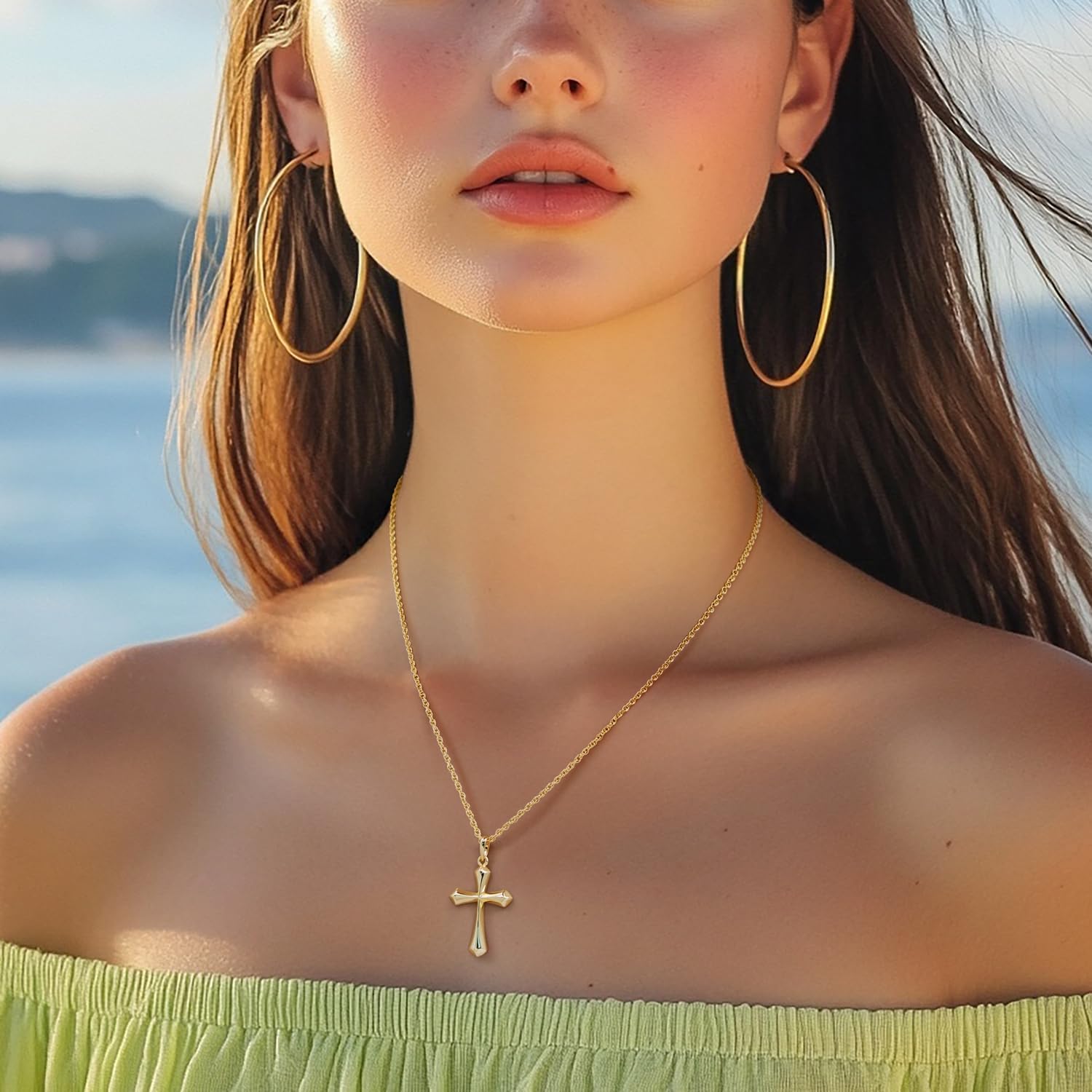 Cross Necklace for Women 14K Gold Necklaces for Women Cross Chain for Womens Sharp Clean Edges with Soft Faceted Cuts Womens Gold Pendant Necklaces - Image 5