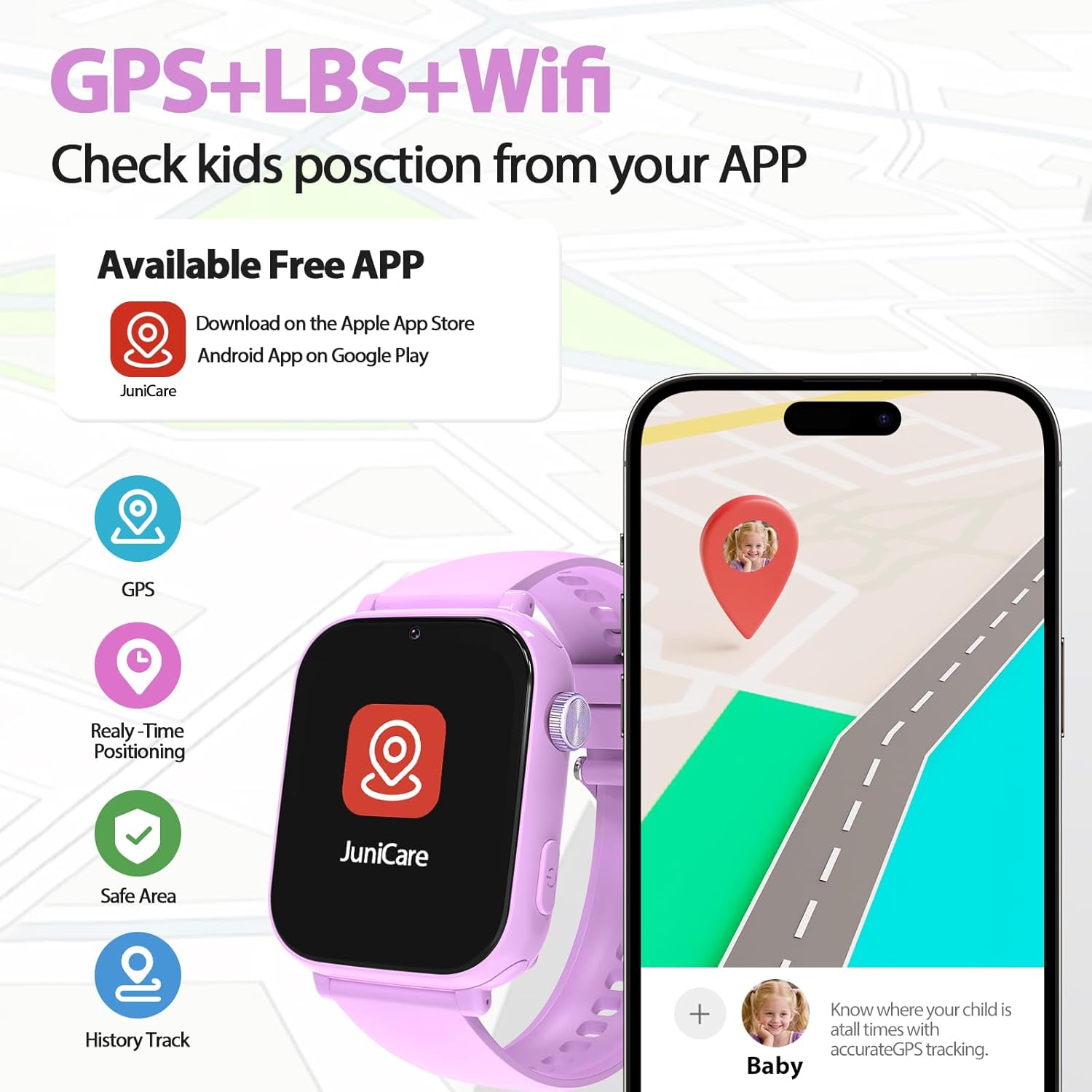AXYWINBO Kids smart Watches for Girls Boys 4g GPS Call Text-Smart Watch for Kids Game Camera Pedometer Alarm Clock Calculator-Kid Watches for Girls Boys 4-12 Age Gifts Purple