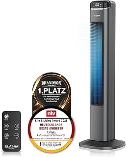 Brandson - Turmventilator sehr leise – Sieger Ventilatoren und Luftkühler 2026 - Oszillation – Nacht Modus – Natur Modus – 6 Geschwindigkeitsstufen – Schlafzimmer Wohnzimmer - mit Fernbedienung