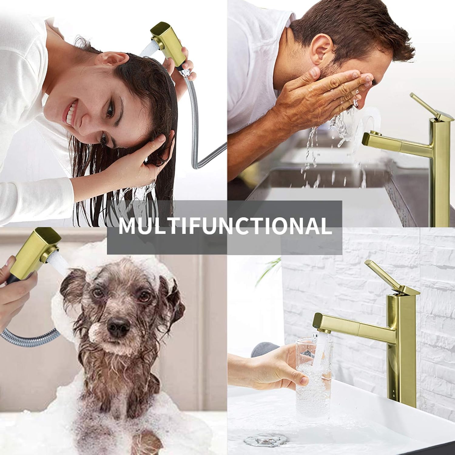 Creative Product KAIYING Bathroom Pull Down Vessel Sink Faucet, Lavatory Single Hole Basin Sink Faucet with Pull Out Sprayer, Single Handle Utility Kitchen Mixer Tap with Rotating Spout (Tall, Brushed Gold) One-Day Sale: Up to 50% Off KAIYING Bathroom Pull Down Vessel Sink Faucet, Lavatory Single Hole Basin Sink Faucet with Pull Out Sprayer, Single Handle Utility Kitchen Mixer Tap with Rotating Spout (Tall, Brushed Gold)
