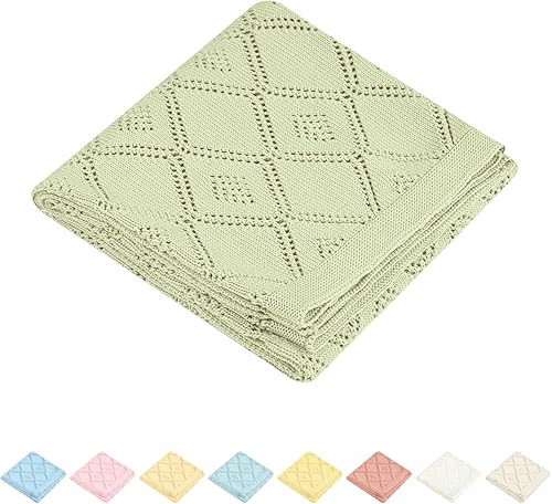 TRENDSTITCH Manta de punto para bebé, 100% algodón, con patrón de diamante neutro, suave y cálida, para niñas y niños, 30 x 40 pulgadas, color verde