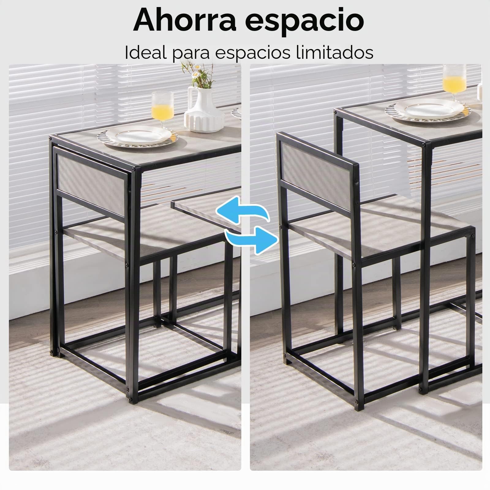 LIFEZEAL Juego de Mesa Comedor, Conjunto de Mesa y 2 sillas para Cocina, Mueble de 3 Piezas de Madera con Estructura metálica, con diseño de Poco Espacio (Gris)