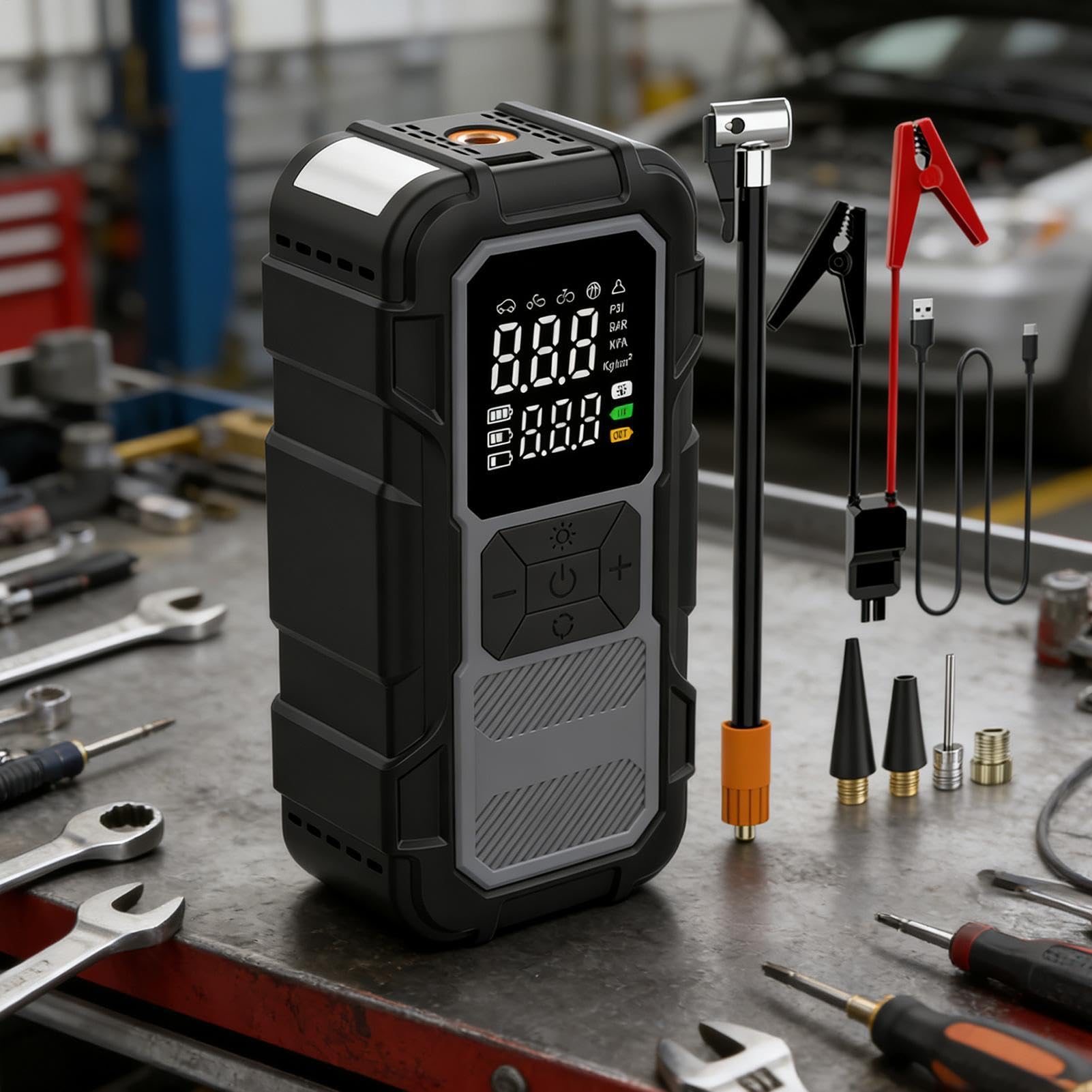 Generico Avviatore di Emergenza Portatile di Illuminazione LED 12V 4000A | Starter di Emergenza per Batterie Auto Scariche per Gonfiaggio Pneumatici e Spostamenti Urbani Quotidiani