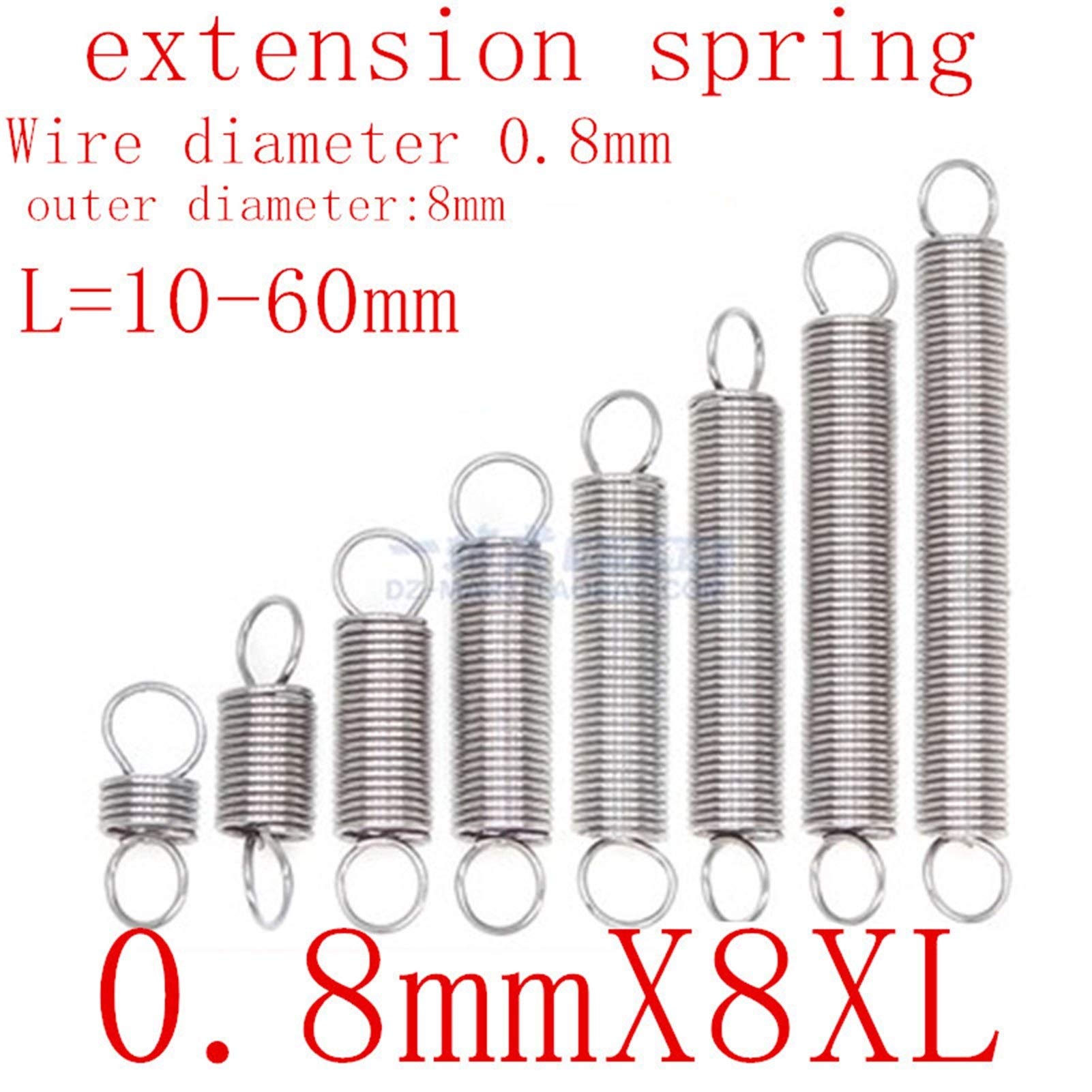 Extended Compressed Spring, Tension Spring Hardware Accessories,5Pcs, Wire Dia 0.8mm 304 Stainless Steel Dual Hook Small Outer Dia 8mm Length 20-50mm,Machinery Parts (NO.1580)(20mm)