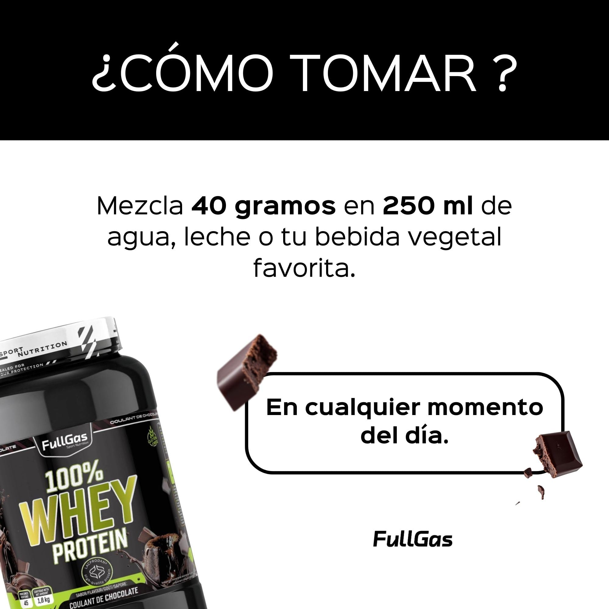 FullGas Concentrado de Proteína de Suero | Sabor Coulant de Chocolate | 1,8kg | 100% Whey Protein Concentrate | Incluye Dosificador | Vegetariano y Sin Gluten