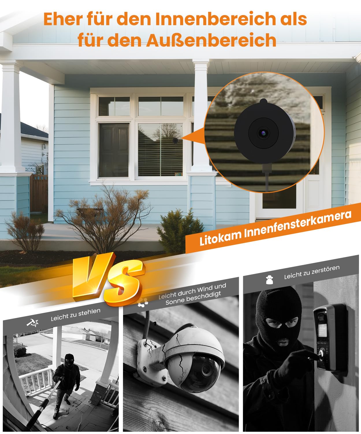 3MP 2K Fensterkamera Innen - 2,4 GHz & 5 GHz WLAN Überwachungskamera mit KI-Farbnachtsicht, Cloud/SD Speicher & 24/7 Aufnahme, Personen-/Bewegungs-/Geräuscherkennung & Echtzeit-Benachrichtigungen
