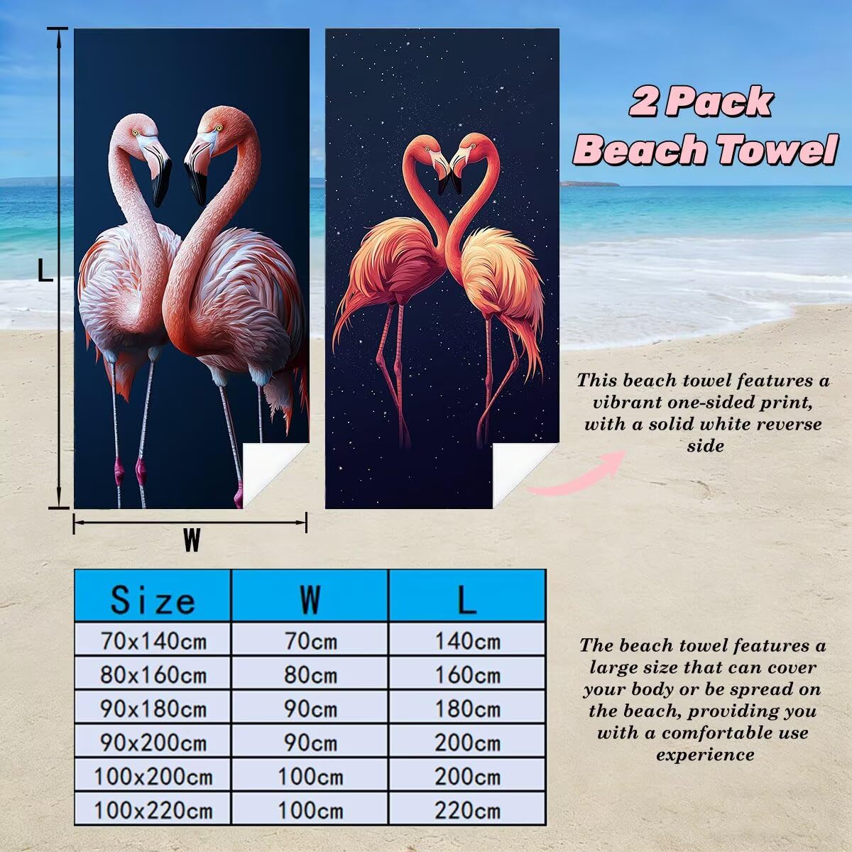 Toalla Playa 80x160 cm, Toalla Gimnasio Microfibra Secado Rapido, Juego de 2 Antiarena Toallas de Playa, Ligera Compacta Toallas Microfibra Grande para Viaje, Regalo Hombre Mujer (flamencos) -4985