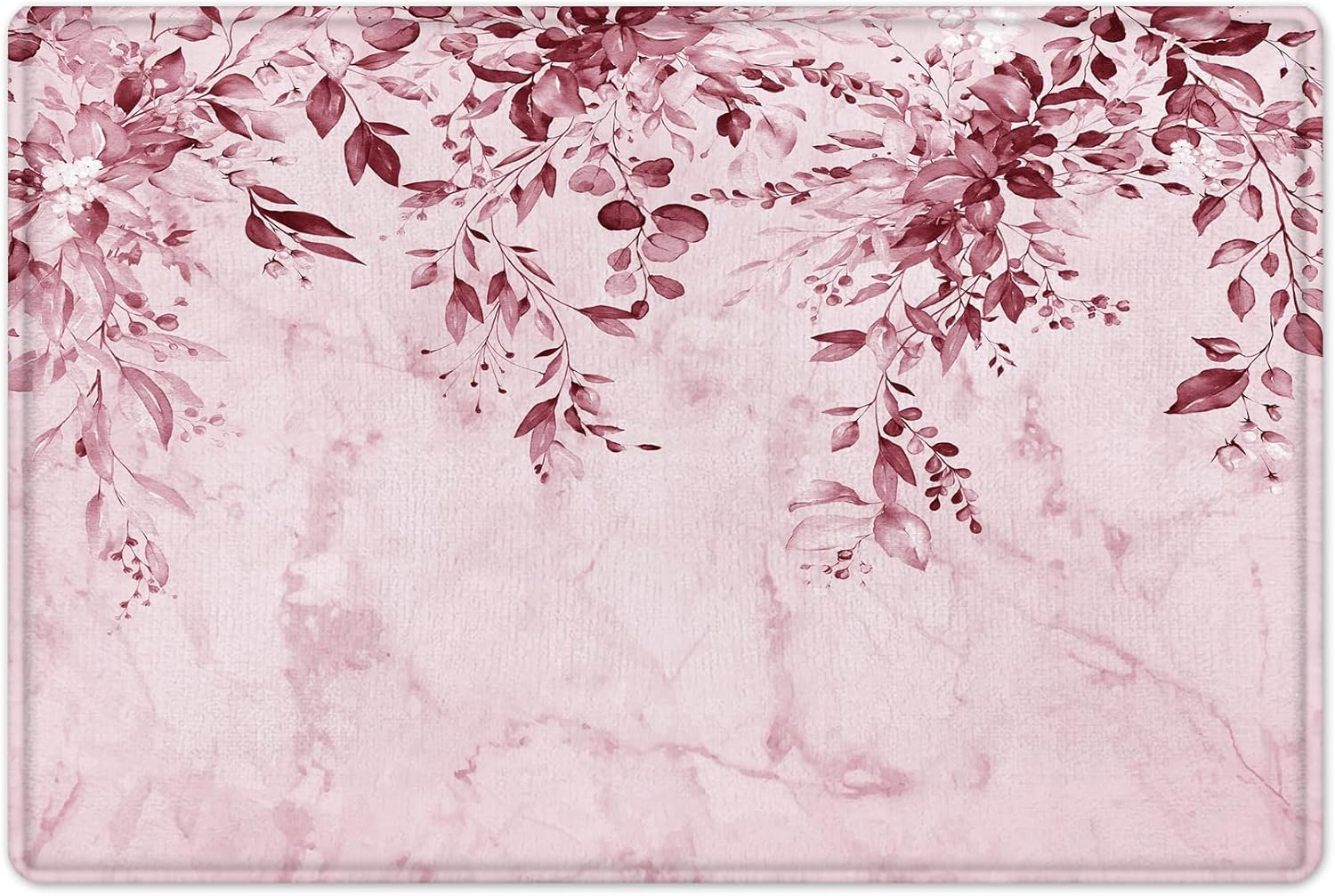 HVEST Pink Eucalyptus Shower Curtain with Bathroom Rugs,Watercolor Plant Leaves with Floral on Abstract Marble Shower Curtain Set,70L x 70W inches Modern Shower Curtain with Bath Mat