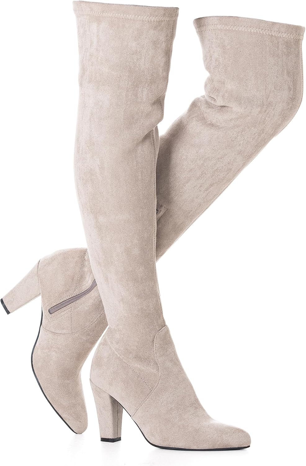 N.N.G Women's Over The Knee Boots, Faux Suede, 3-Inch Stiletto Heel, Side Zip, Black,Stone, Almond Toe for Party, Evening, Office Wear