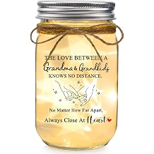 Grandma Gifts Mason Jar Night Light - Mother's Day Birthday Gifts for Grandma Christmas Valentines Grandmother Gift from Grandkids - The Love Between A Grandma & Grandkids Knows No Distance