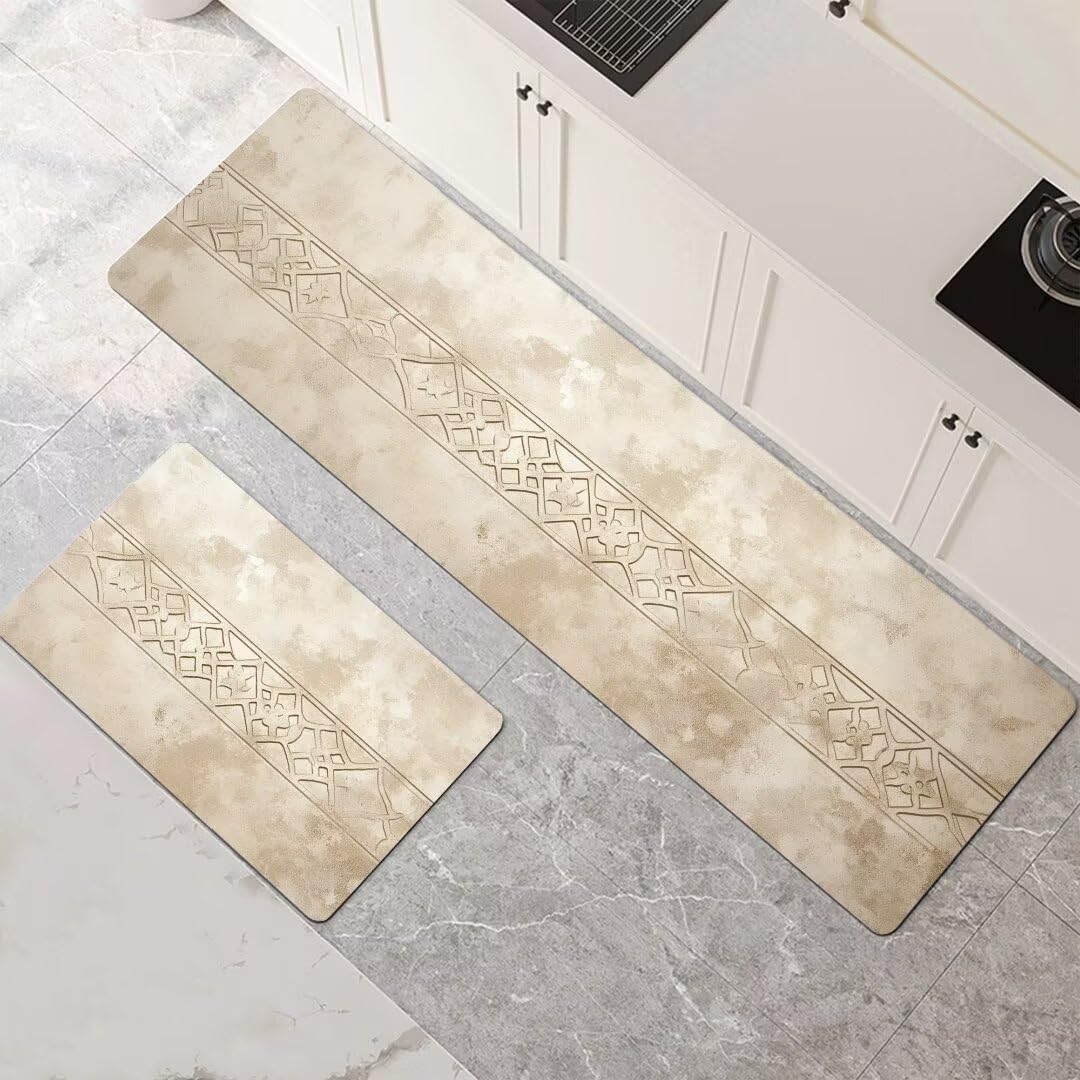 Alfombras de cocina de 2 piezas lavables en medidas 120x180cm y 120x360cm color beige