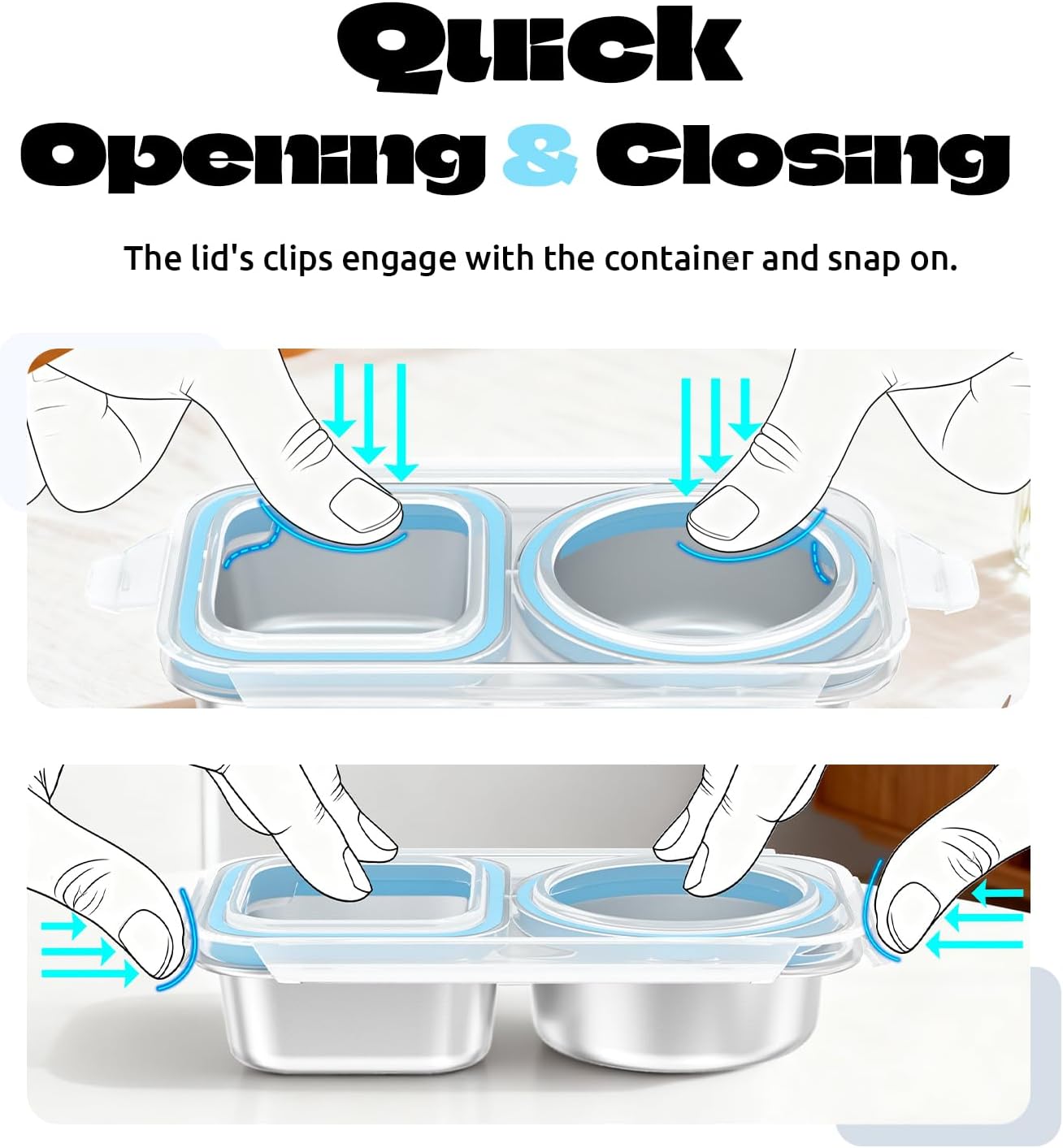 4 Pack Stainless Steel Snack Containers For Kids Adults, 2 Compartment Reusable Metal Snack Boxes With Leak-Proof Lids, Compact Lunch Food Storage Container - Image 7