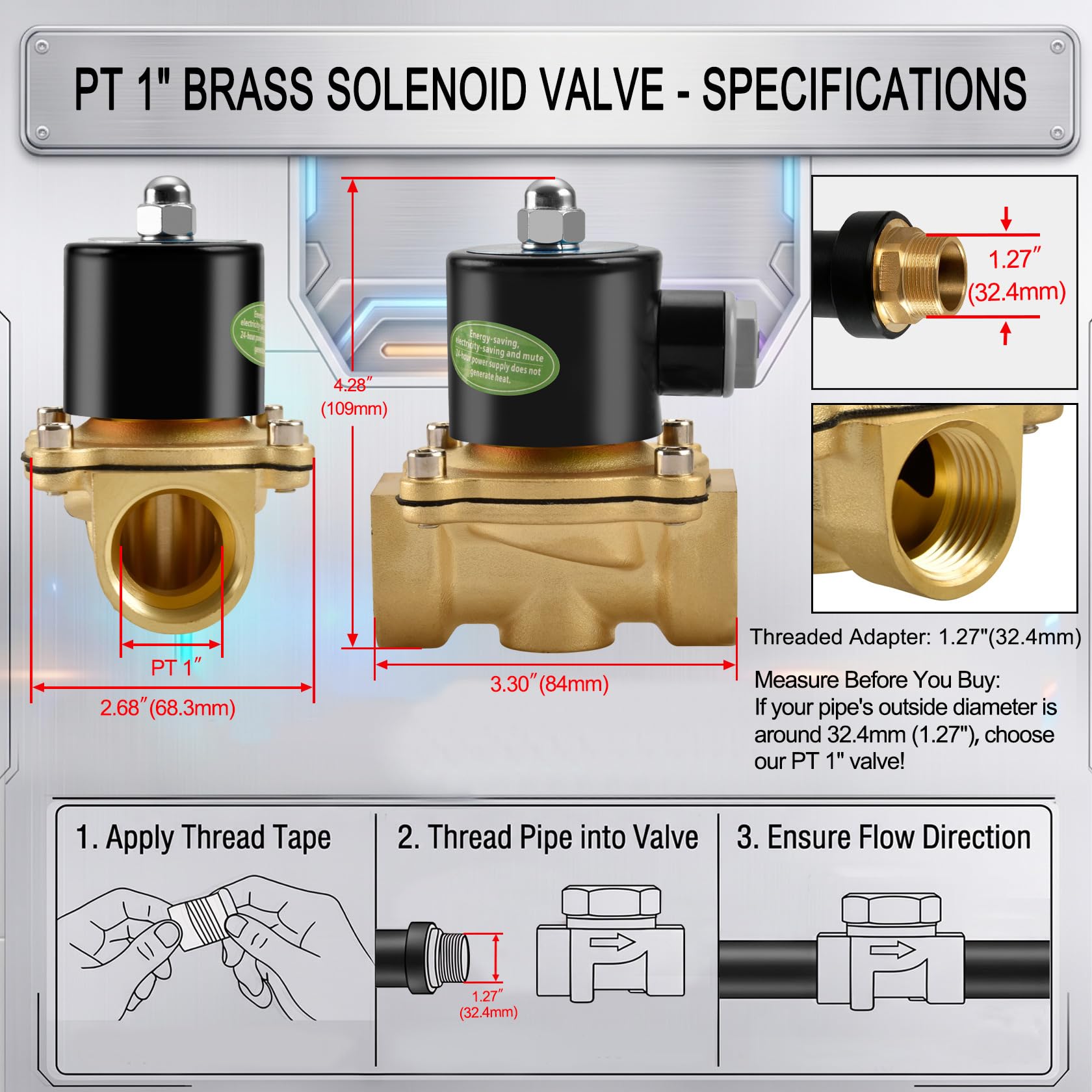 Heschen Válvula solenoide eléctrica de latón, 2W-250-25J, PT 1'', AC220V, aire de agua de acción directa, válvula de reemplazo normalmente cerrada