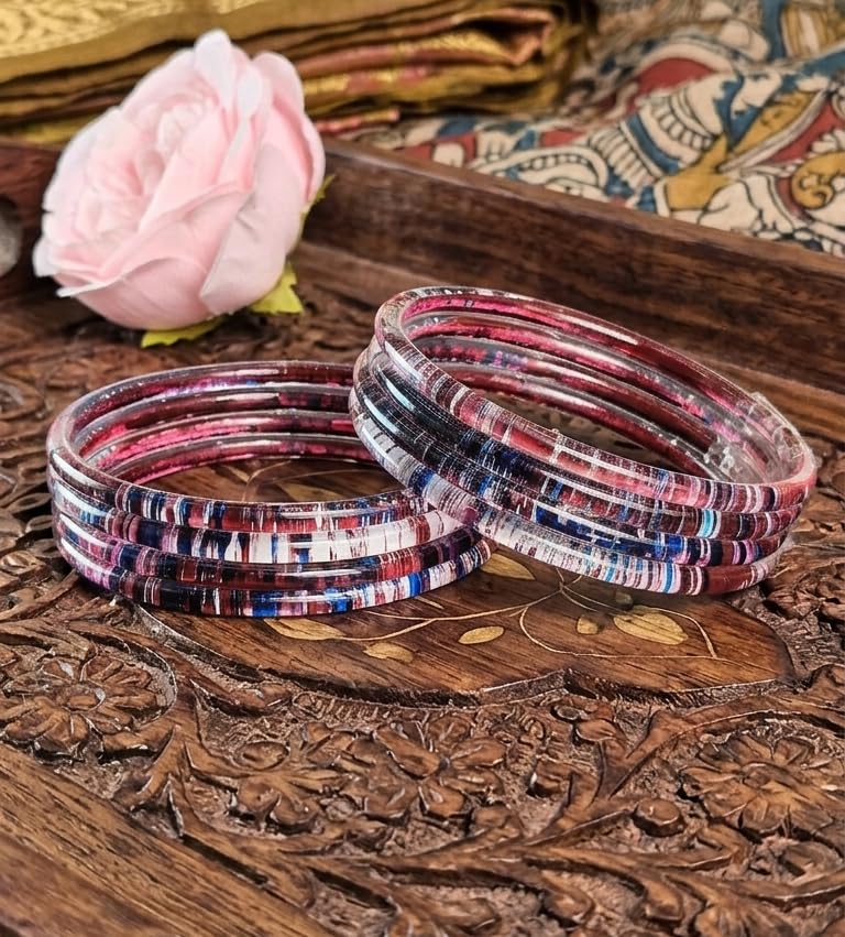 Image of NMII Premium Glass Bangle Set for Women | Multicolor Designer Kangan | Fancy Kanch ki Chudiya | 3D Transparent Chudi Set | Wedding & Festive Occasions Bangles