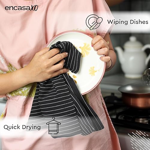 Miniatura 6 de Encasa XO Juego de toallas de cocina de algodón, paño de mano y té para limpieza y secado rápido, XL 28 x 18 pulgadas (paquete de 4) altamente