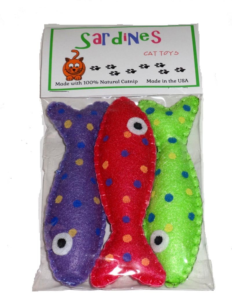 A Pets World 3 Sardine Cat Toys with Natural Catnip-USA Made