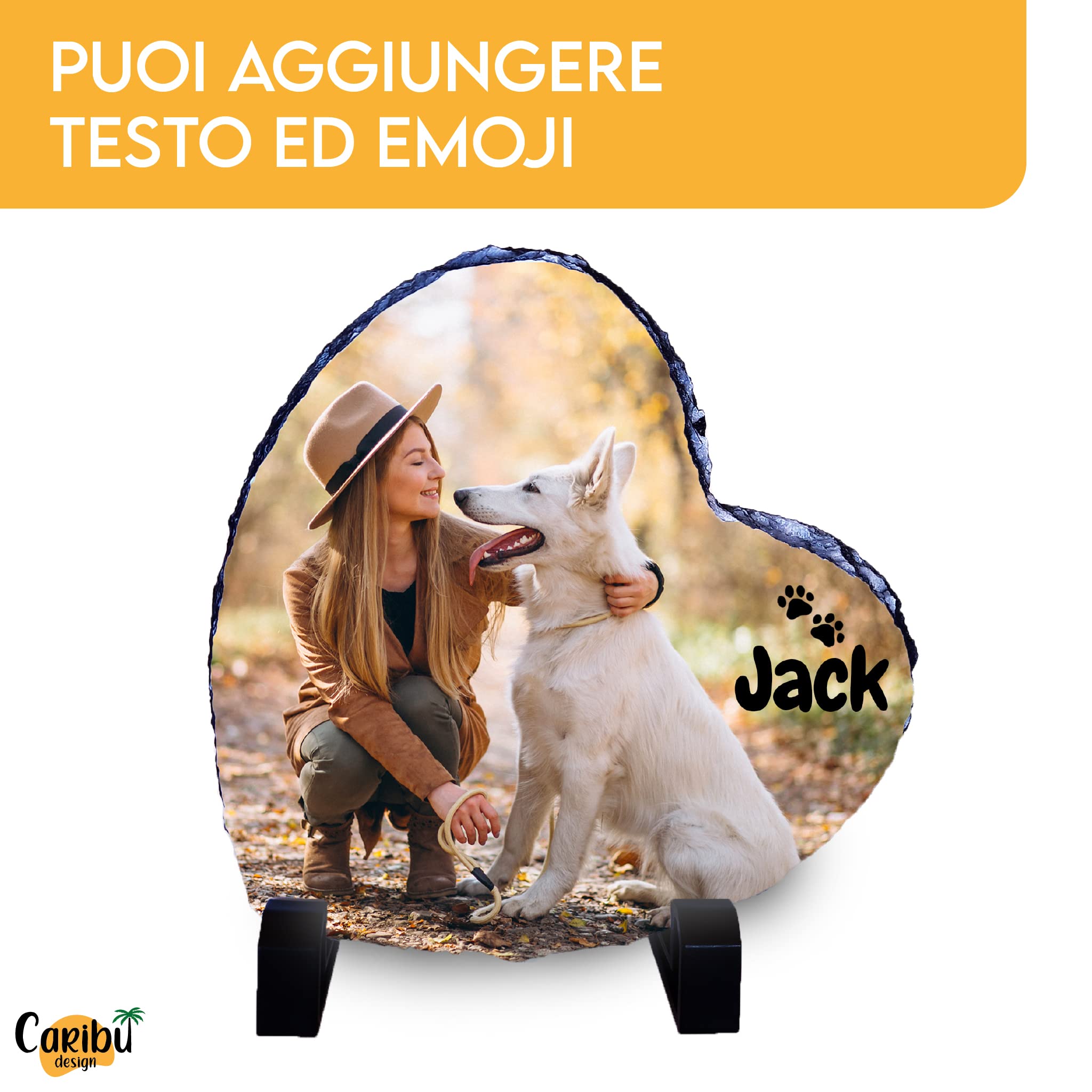 Foto su Pietra Personalizzata - Ardesia Personalizzabile con Stampa Fotografia e Testo - Piedistallo Incluso - Idea Regalo San Valentino, Compleanno, Anniversario, Natale, Festa