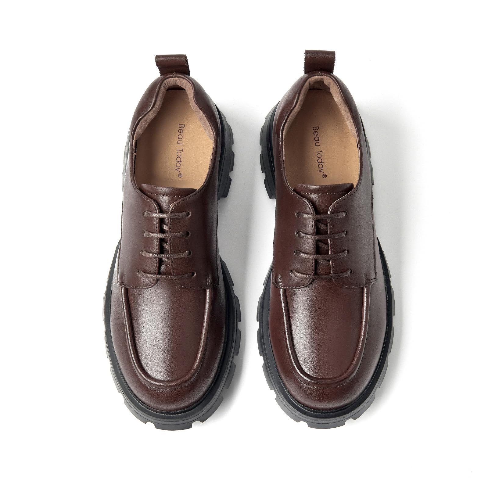 BEAU TODAY Oxford Shoes for Women, Chunky Platform Oxfords for Women, Genuine Leather Oxfords Shoes, Comfortable Business Office Work Shoes, Casual