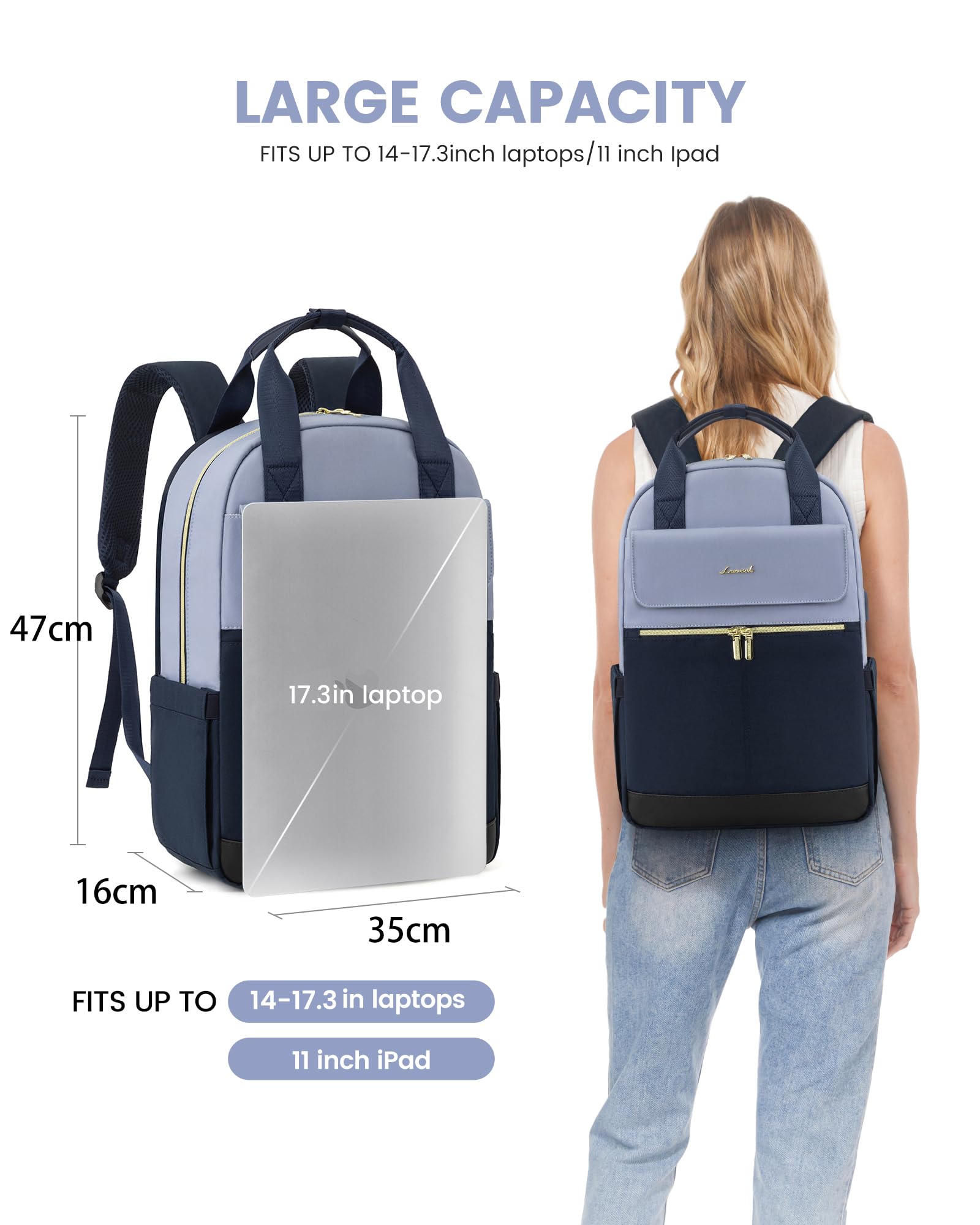 LOVEVOOK Sac a Dos Femme, 17,3 Pouces Sacs à Dos Ordinateur Portable, Antivol Imperméable Sac avec USB Charging Port, Elegant Backpack pour Travail Affaire Voyage Loisir Université