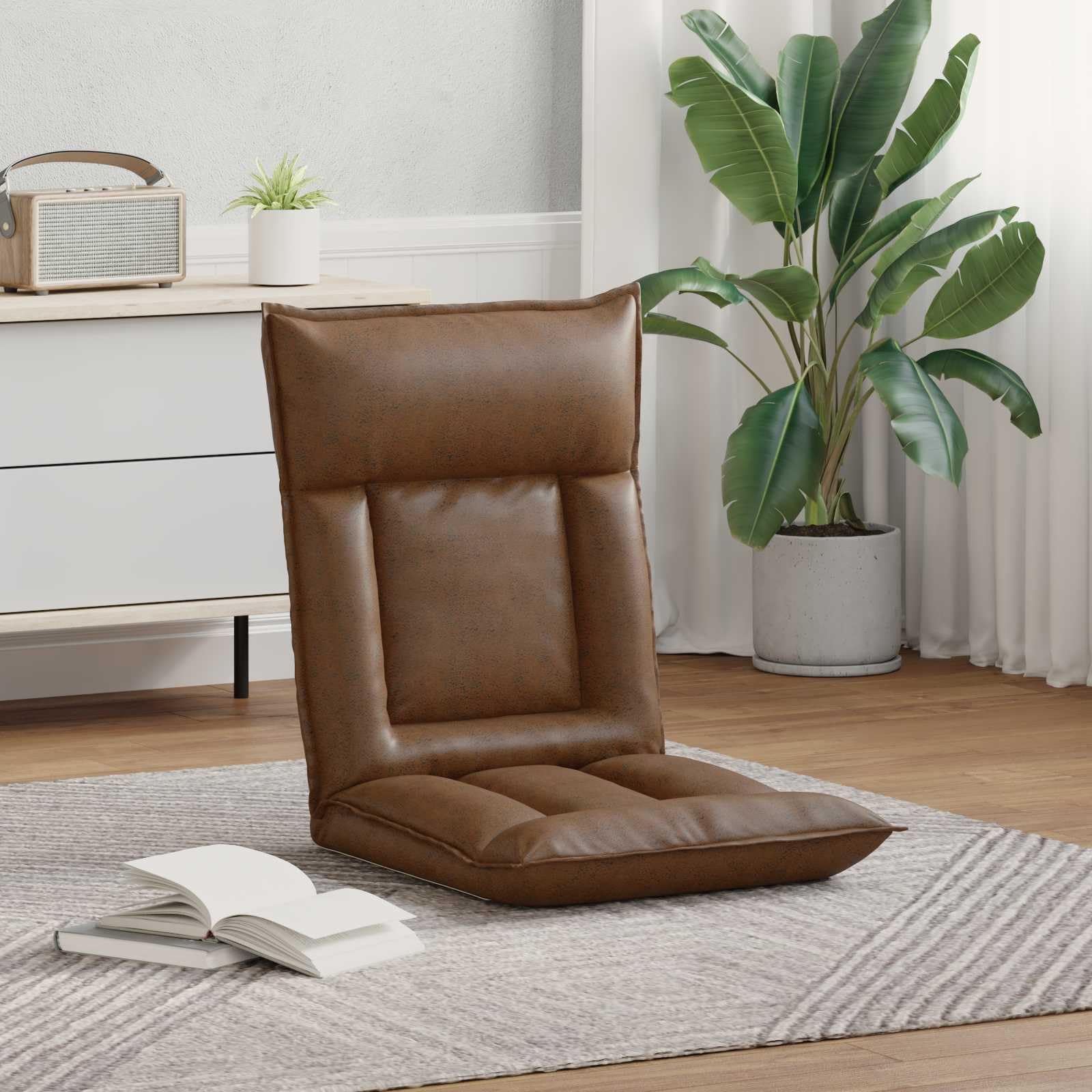 Regulowane krzesło podłogowe, brązowe, z wielopozycyjnym oparciem, wyściełane, ergonomiczne, składane, idealne do salonu, sypialni, medytacji, gier, czytania i relaksu