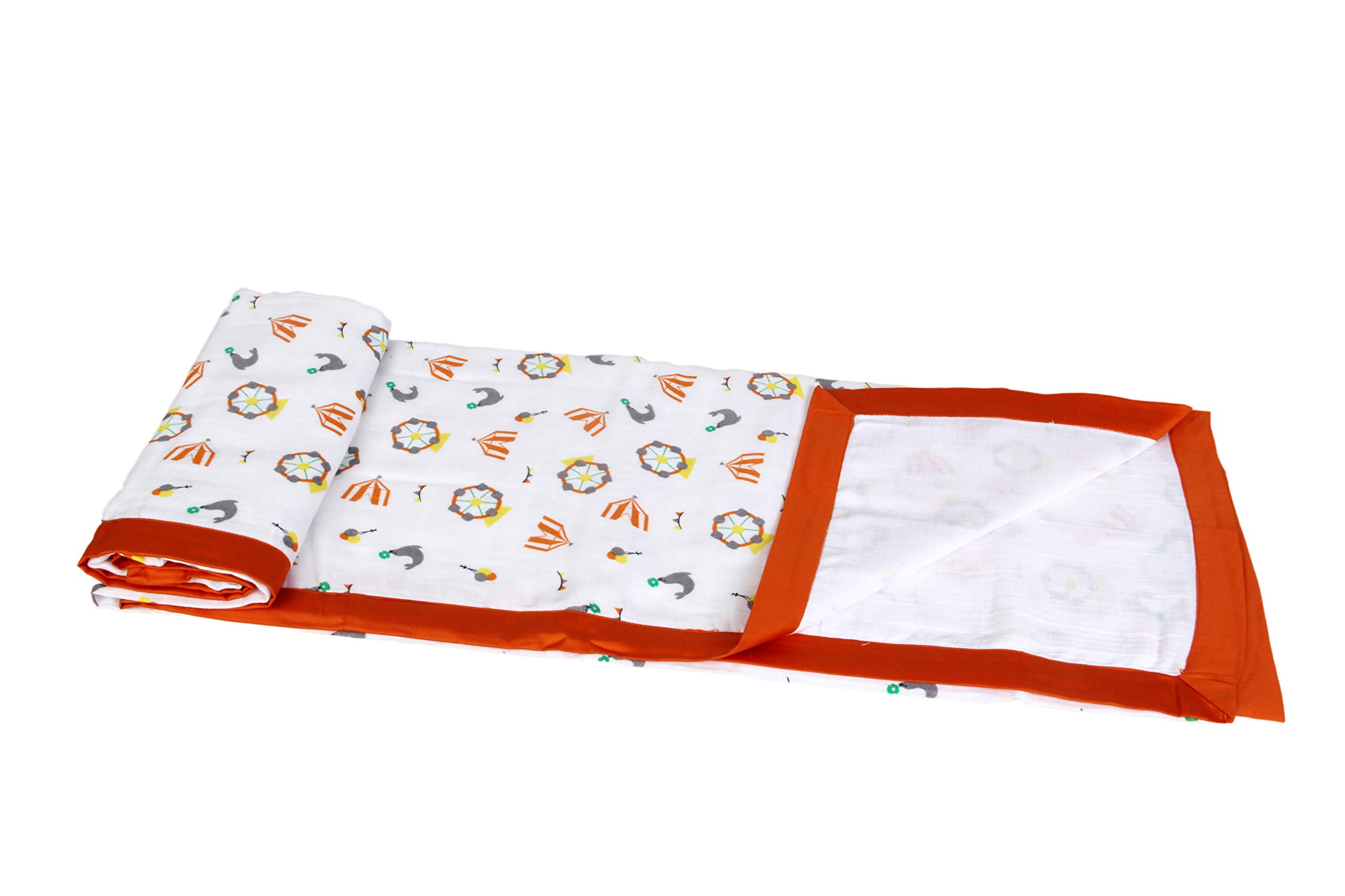 My Milestones 100% Cotton Muslin Baby Blanket - 4 Layered (43x43 inches) - Carnival Orange Print 3