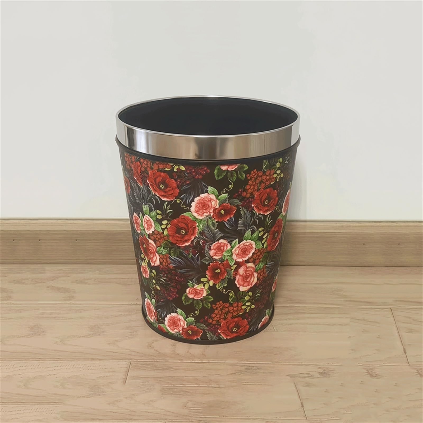 Cubo de Basura para Oficina Papelera Redonda de Material Plástico Papelera Adecuada for Dormitorio, Salón, Cocina y Oficina Papelera Estampada con Aro de Presión 6/13L Cubo de Reciclaje(Grande)