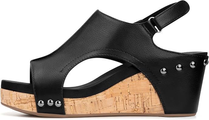 PARTY Womens Wedge Sandals With Buckle Ankle Strap for Dressy Summer