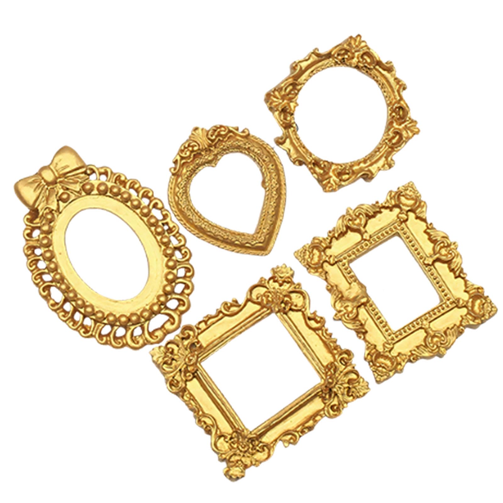 5PCS Golden Resin Picture Frames with Intricate Carved Pattern Miniature Picture for Wall Display Wall Deck