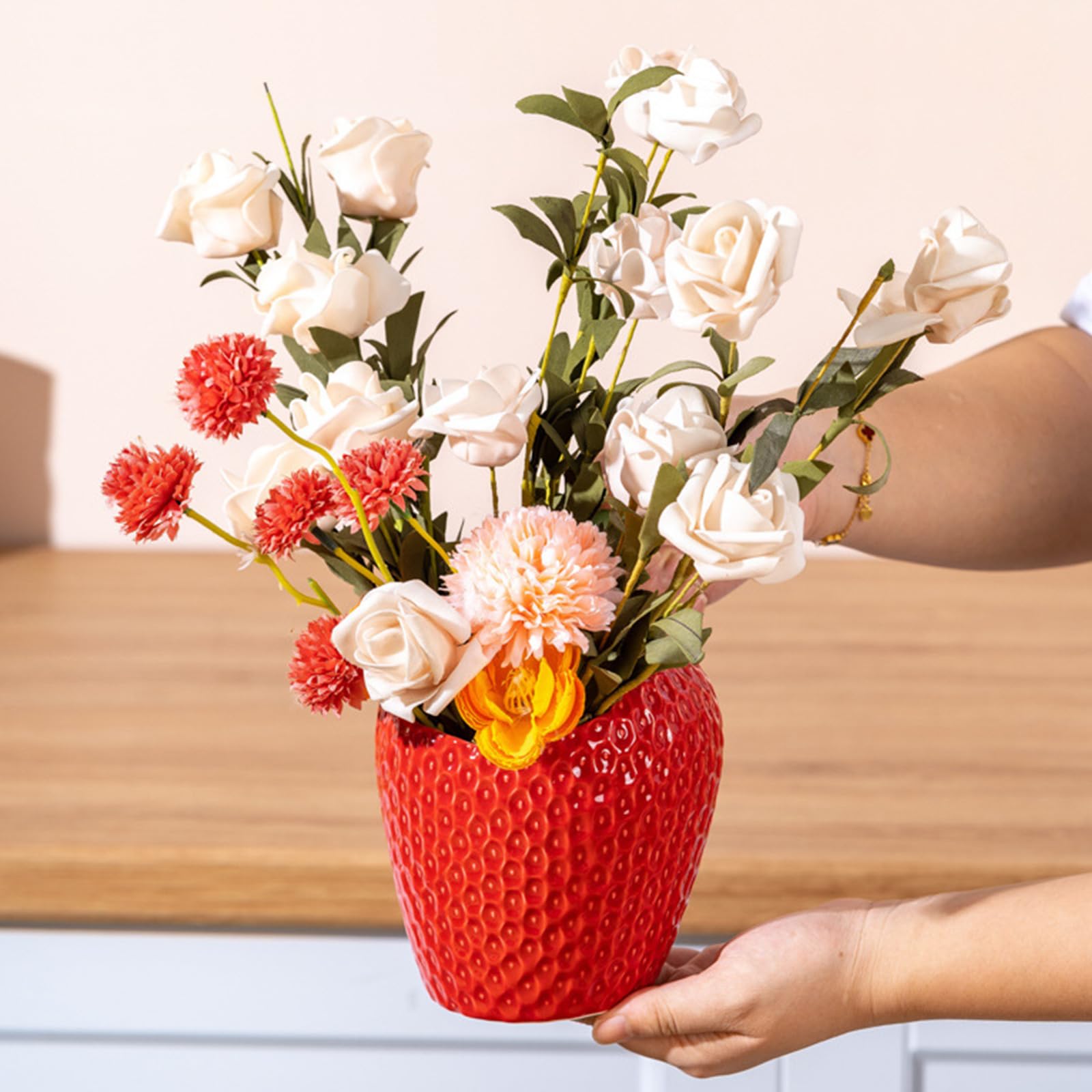 Contenedor de mantequilla con acento de de cerámica, textura de fruta elevada, forma de fresa brillante para estación de café, decoración de cocina de cerámica, contenedor de encimera de fresa,