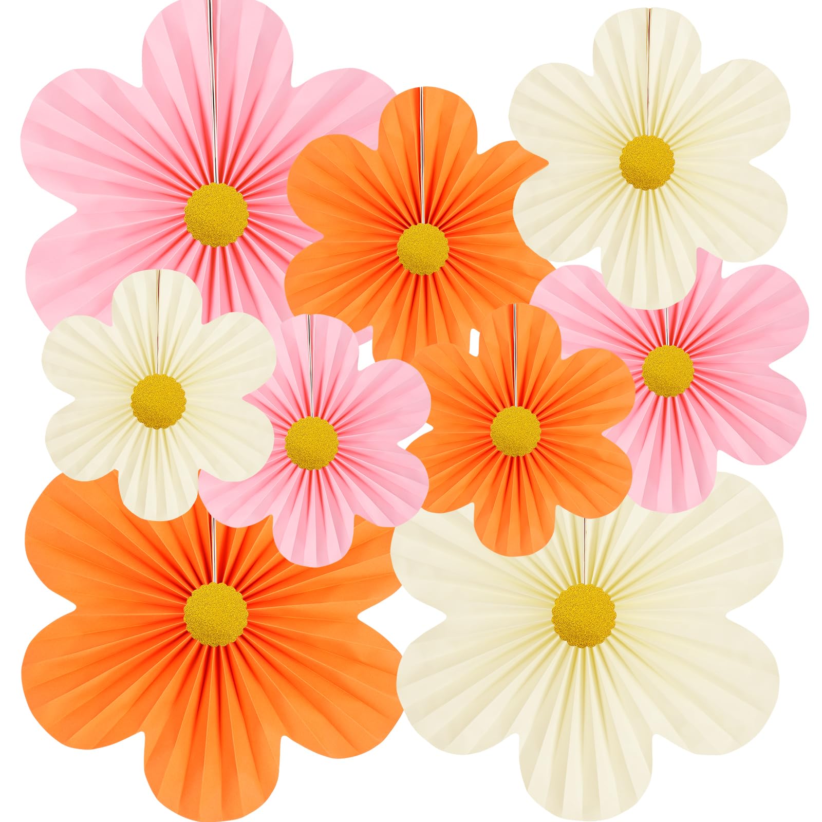 Yuxiou Pink and Orange Party Decorations Paper Flowers Decorations for Wall Classroom Paper Fans Floral Backdrop Flower Wall Decor Pack of 9 Pink Orange