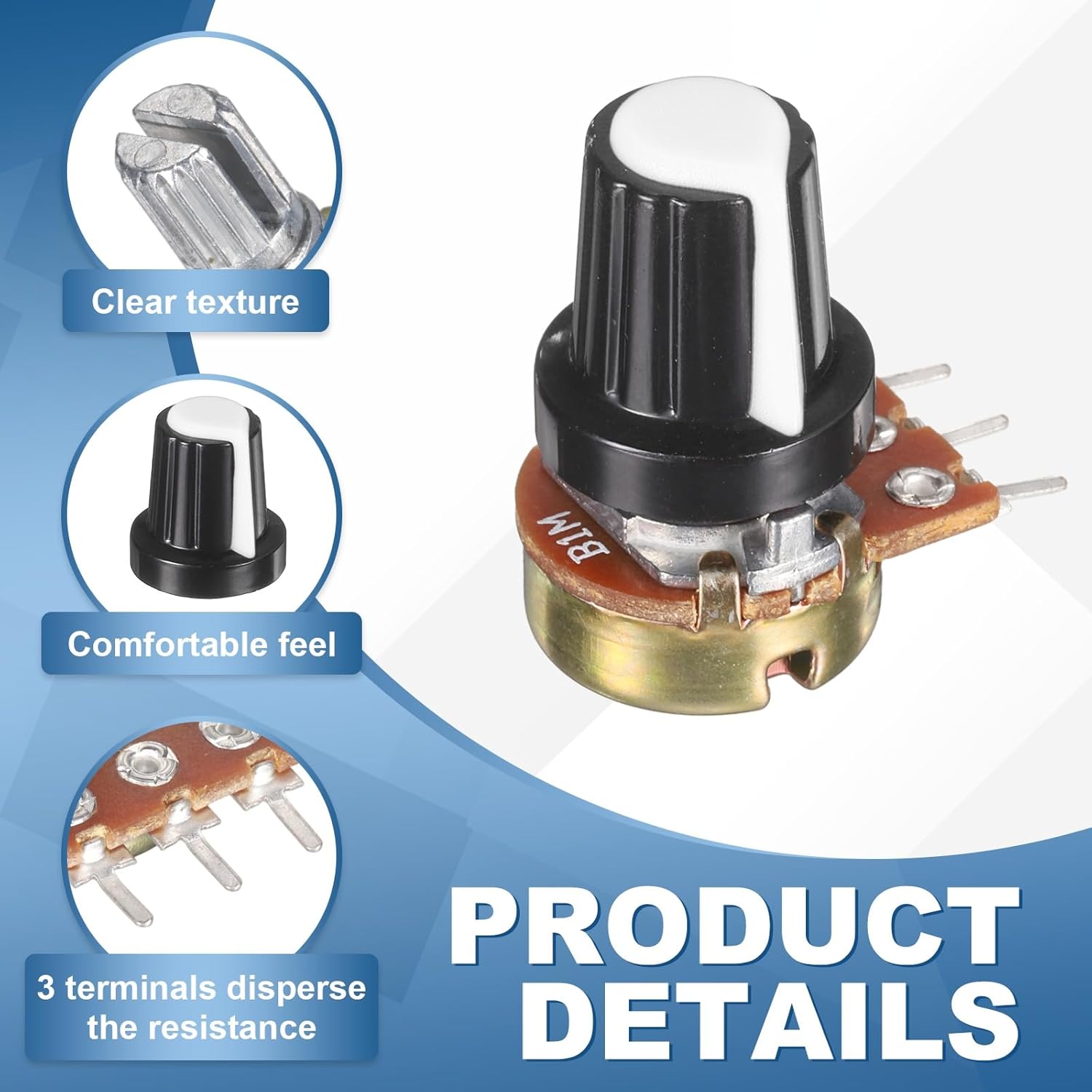 MECCANIXITY WH148 1M Ohm Potentiometer Kit Linear Taper Adjustable Rotary Potentiometer with Knobs and Washers for Audio Applications Devices, White, 5 Set