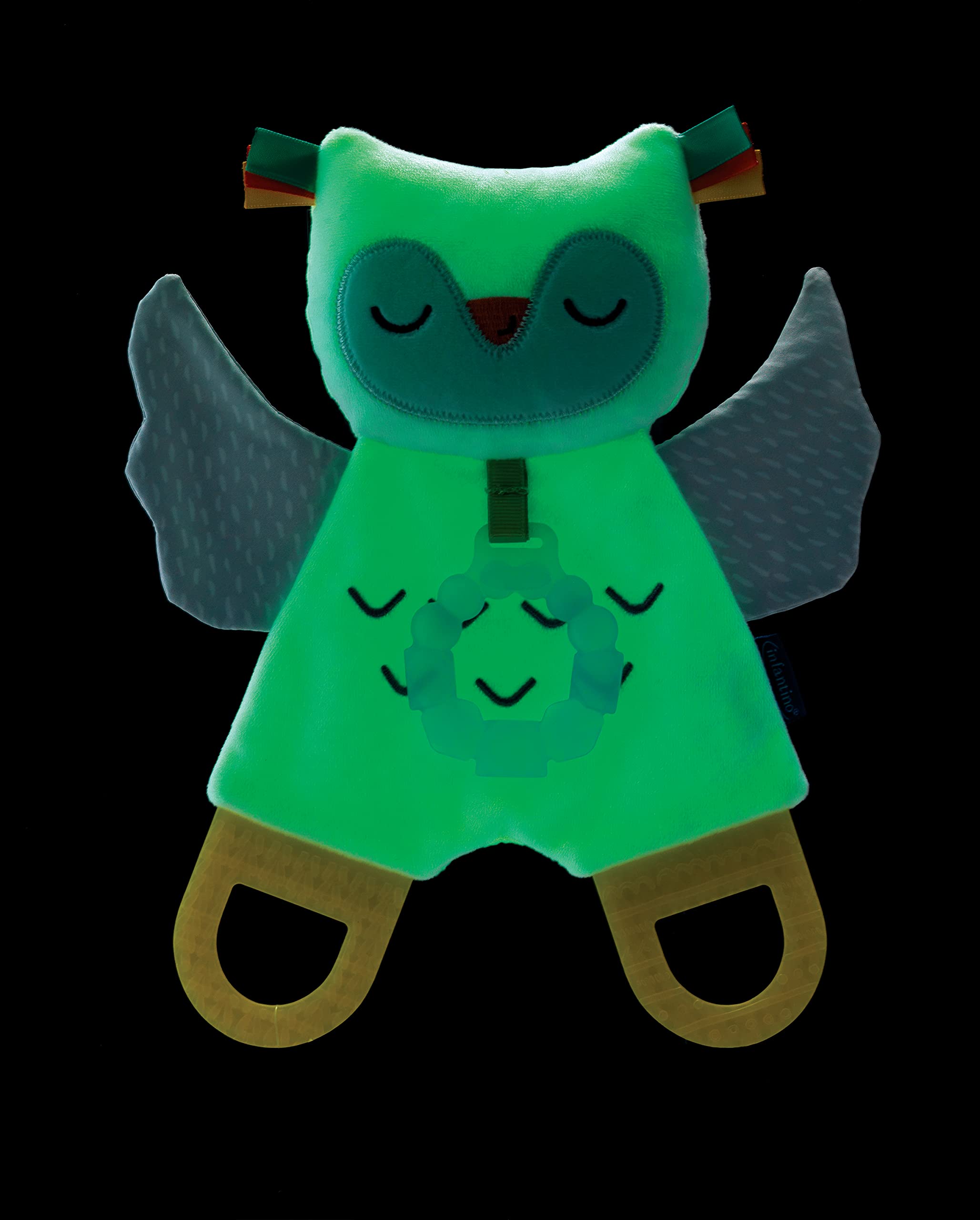 Infantino Coffret Doudou Lumineux et Veilleuse Murale Nomade Rechargeable Chouette, s'Alllume Automatiquement dans le Noir, 60 Heures d'Autonomie