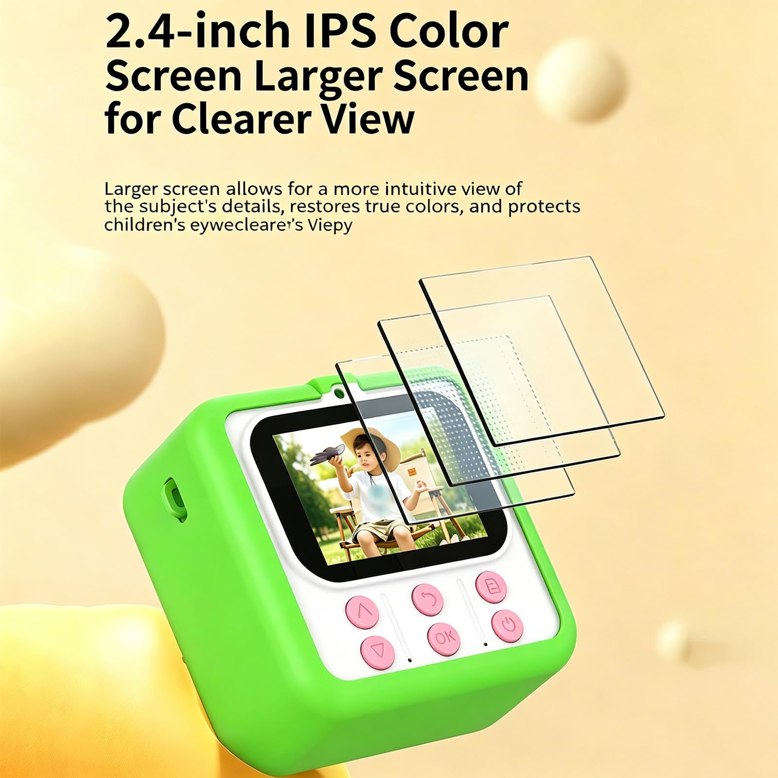 Cámara de Impresión Instantánea para Niños, Pantalla de 2,4 (Verde)
