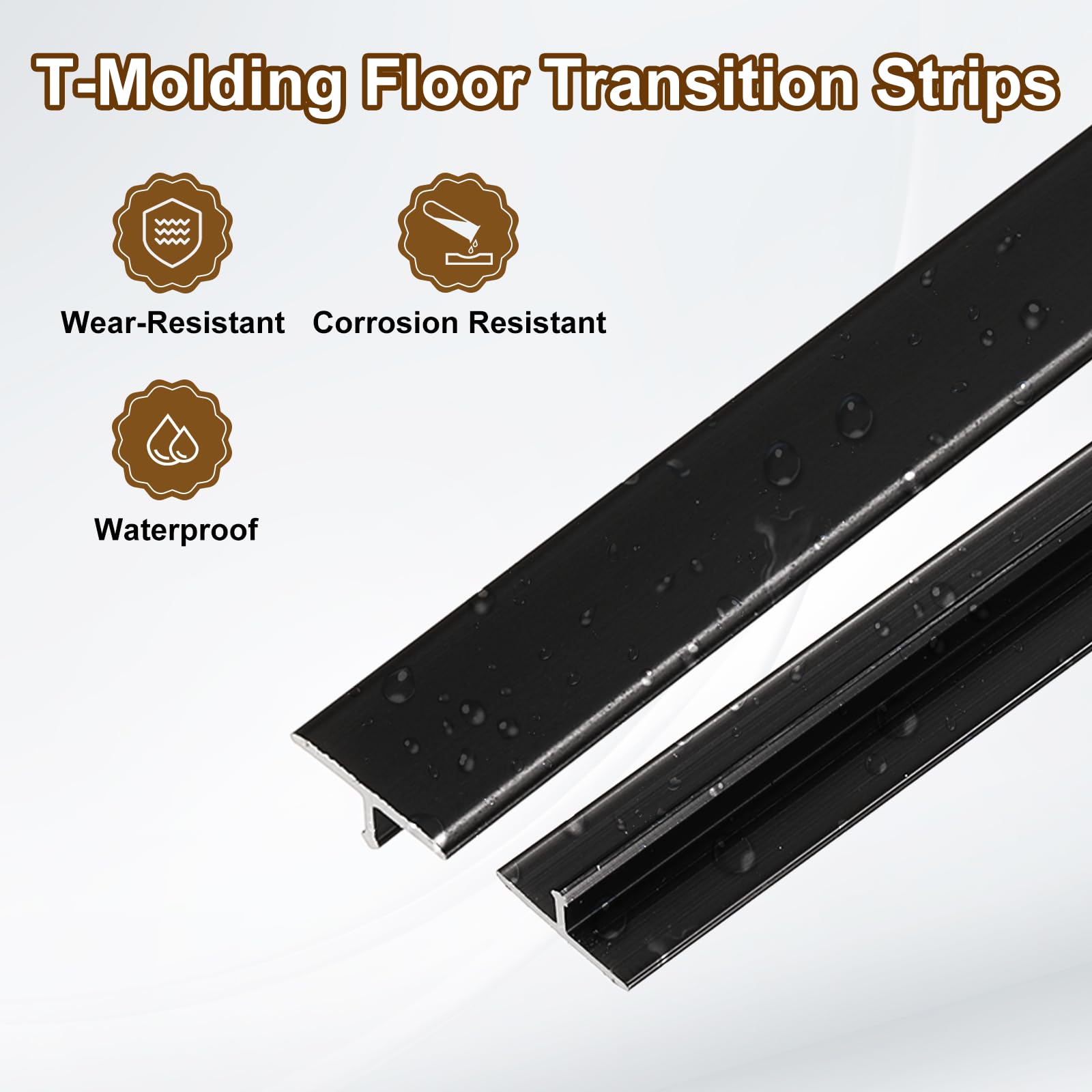 QUARKZMAN 4 Piezas 2.9 Pies X 0.47" T Moldura Tiras De Transición De Piso Aleación De Aluminio Para Unir Brechas De Laminado Baldosas Pisos Brechas Negro