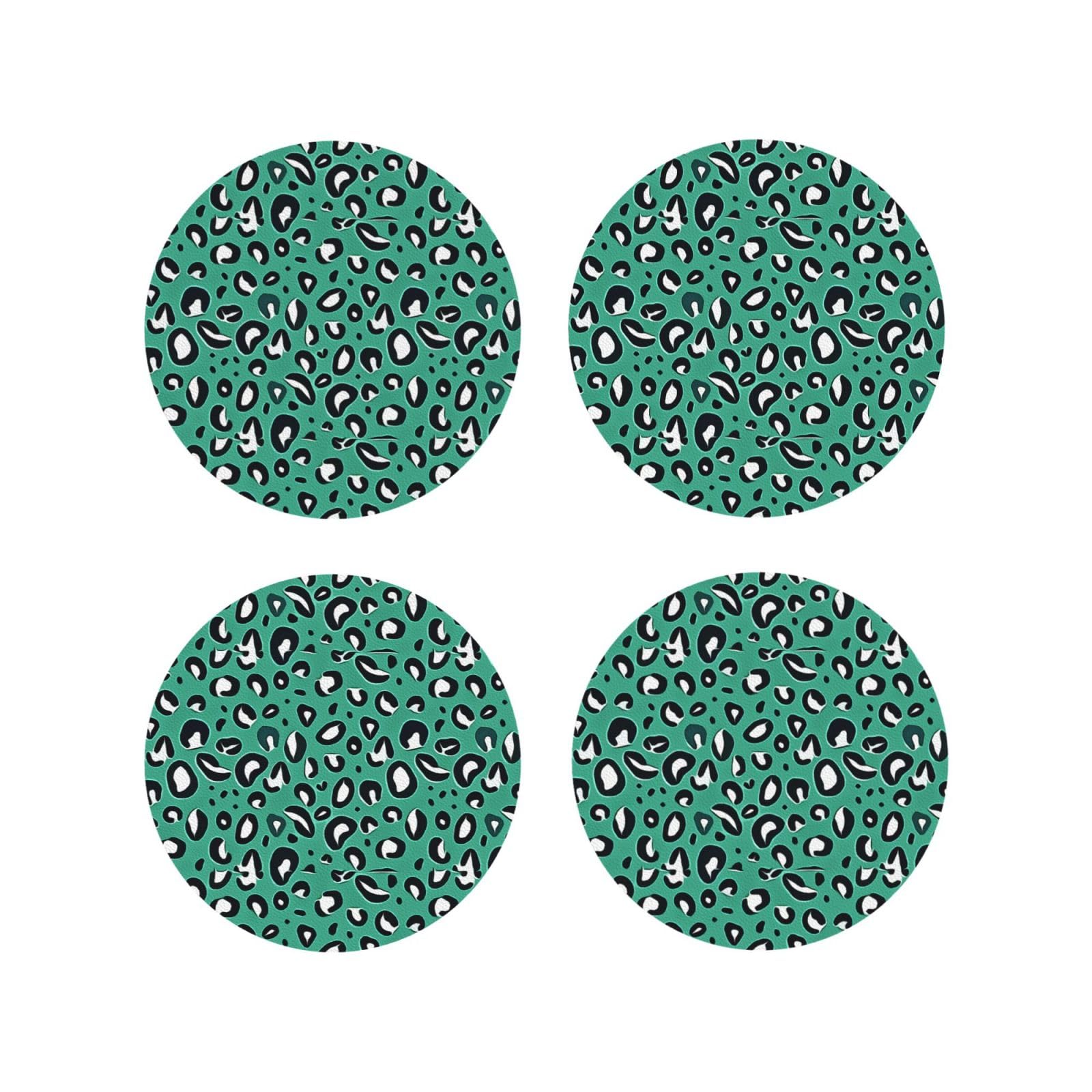 Smazdfxx Women's As Pic Leather Coasters Set Of 4 - Leopard Print Green Cute Lightweight Drink Coasters For Desk