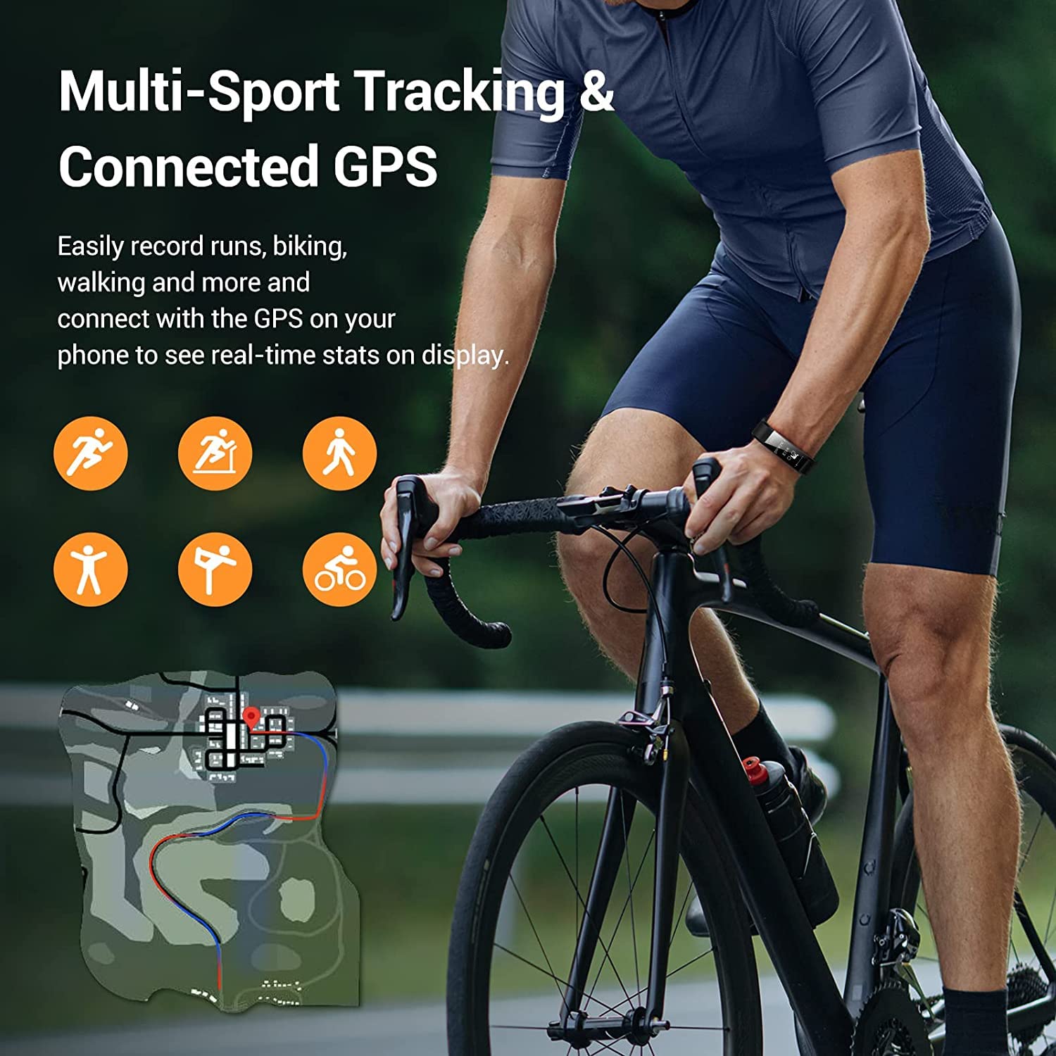 Septoui Smart Band Fitness Orologio Contapassi Frequenza Cardiaca, SpO2, Pressione Sanguigna, Sonno Calorie Activity Tracker Impermeabile IP68, 16 modalità Sportive Smartwatch Donna Uomo Bambini