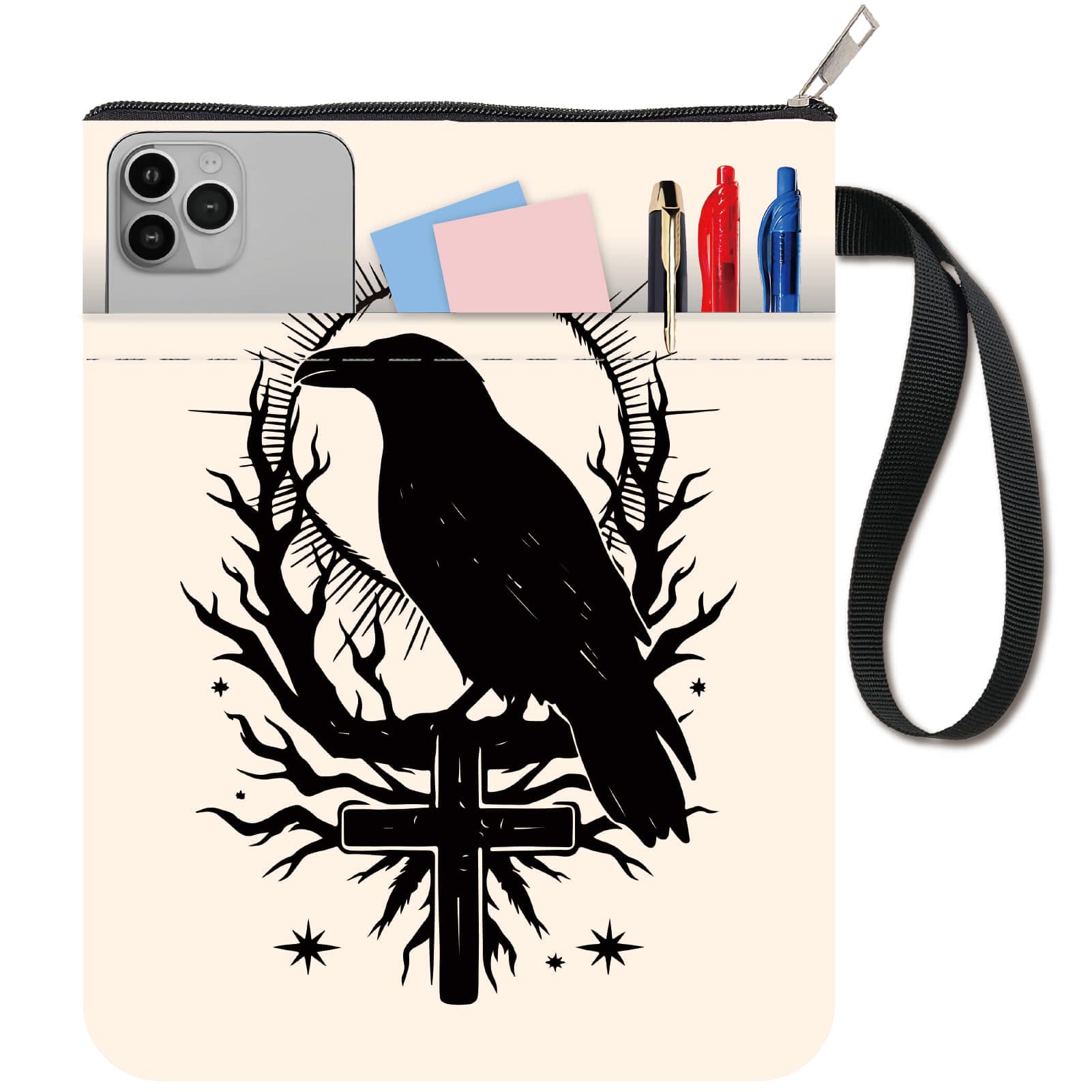 CRASPIRE Crow Book Sleeve Cover Cloth Book Pouch Protector 11 X 8.7 Inch Double Sided Tree Branches Sun and Stars Books Cloth Zipper Front Pocket Washable Fabric Bookish for Paperbacks Hardcover