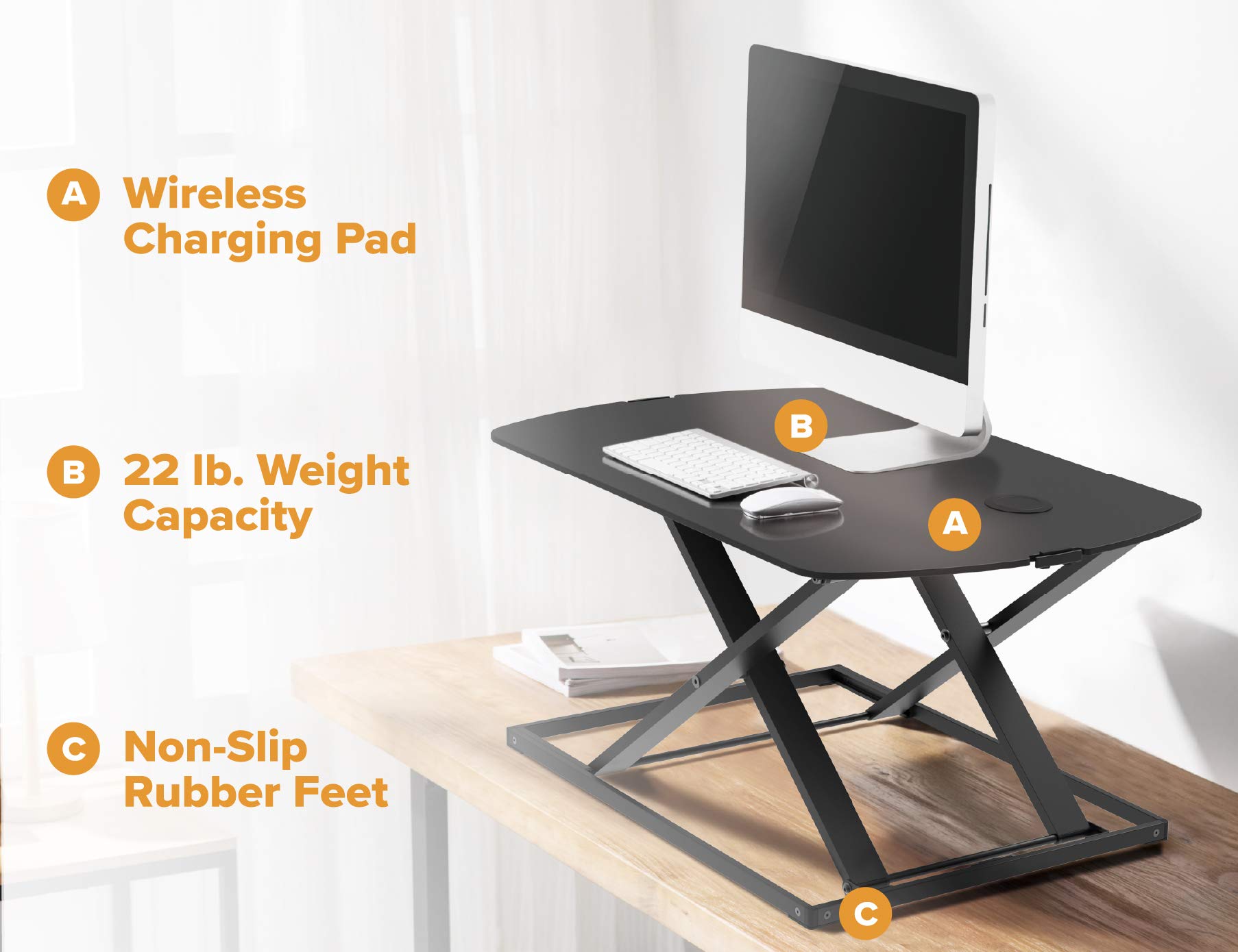 Bostitch Office STND-3122BK Convertisseur de bureau à hauteur réglable avec station de charge sans fil Noir
