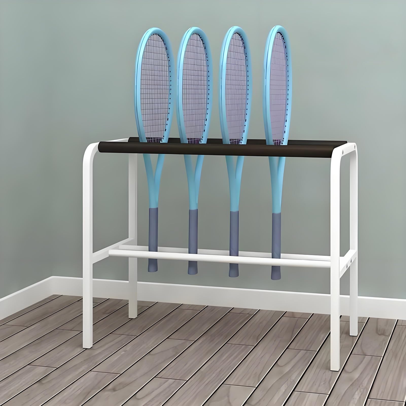Espositore in ferro per 20 racchette da tennis, autoportante, per attrezzature sportive e elegante supporto per attrezzi da tennis
