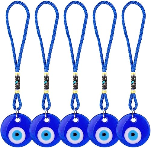 5 piezas de adorno colgante azul de ojo turco para coche, colgante de cristal colgante de coche de buena suerte, amuleto turco griego, accesorio