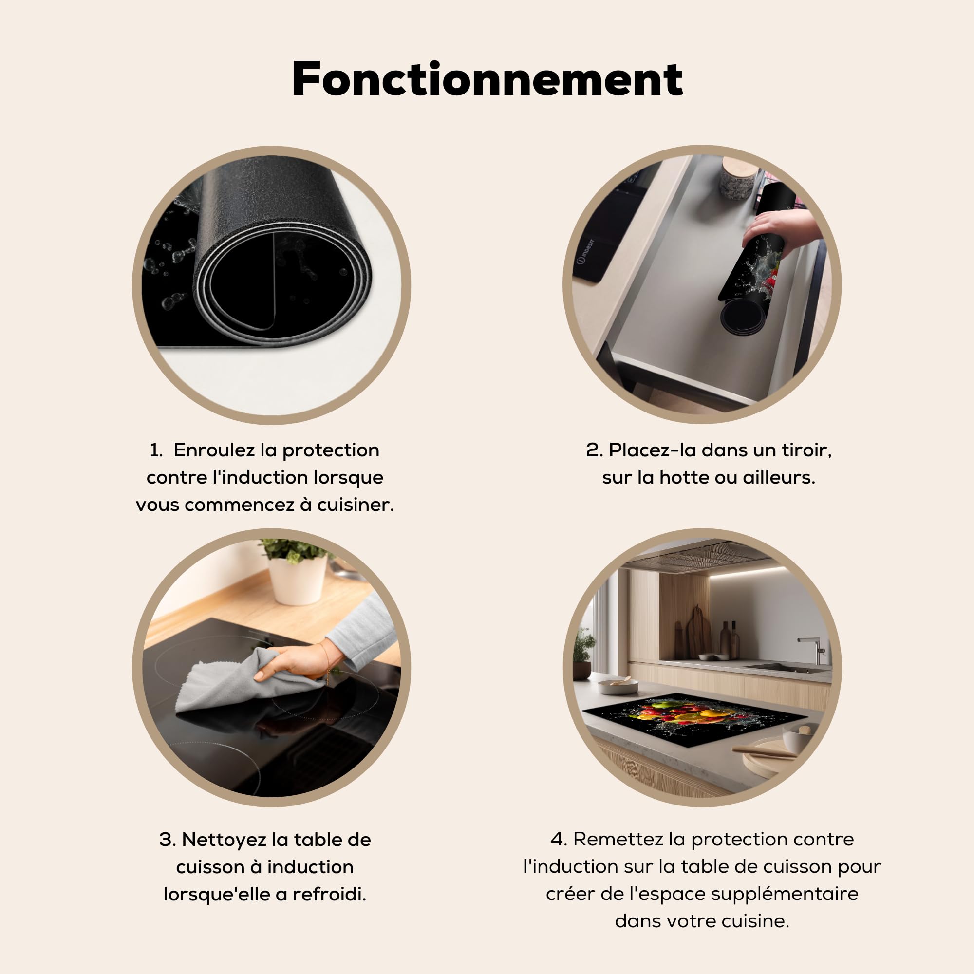 KitchenYeah Protège Plaque Induction 78x52 cm Décoration Cuisine Protection Plan de Travail Rouge