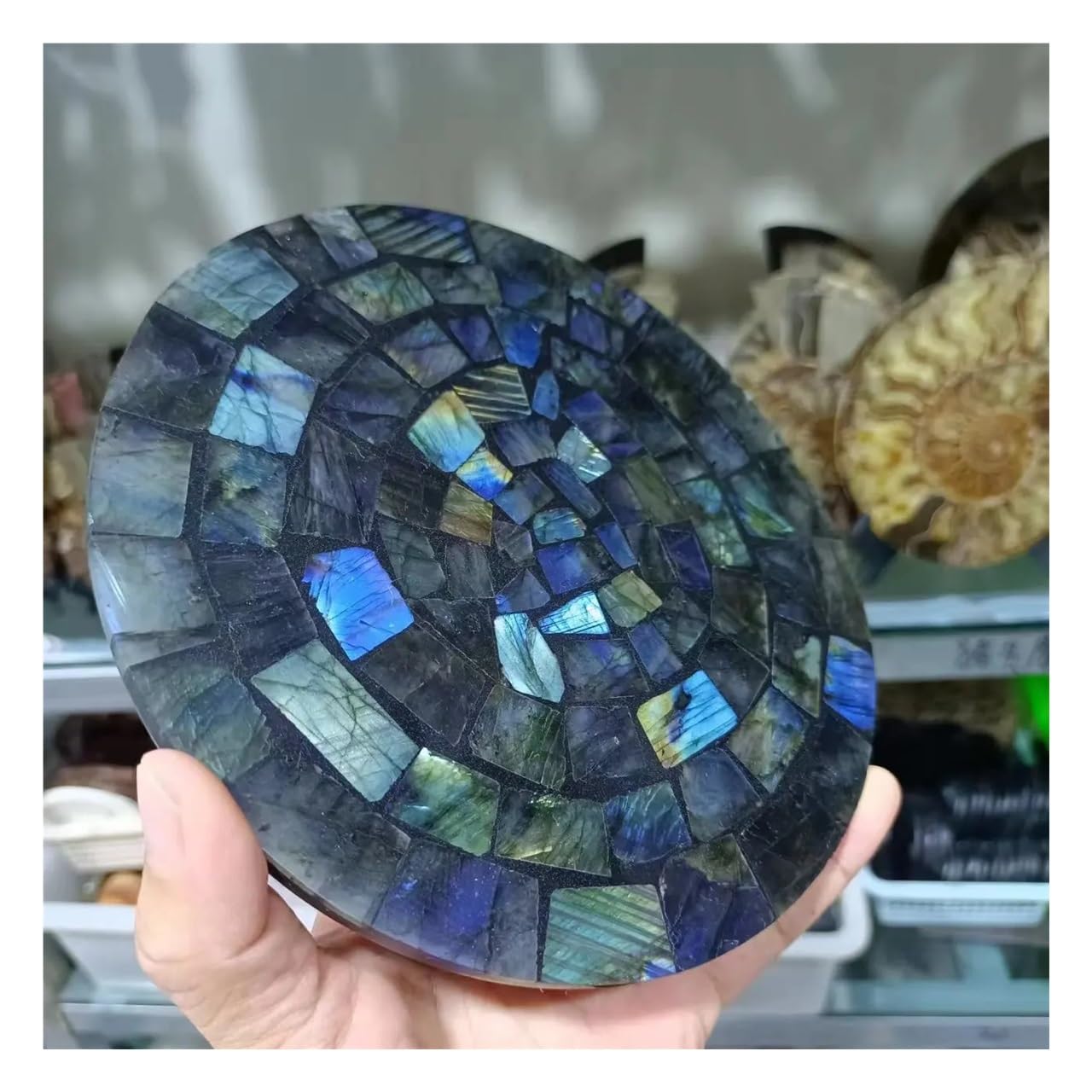 1pcs 10-12cm Pull Feldspar Quartz Crystal Disc Blue Moonlight Stone