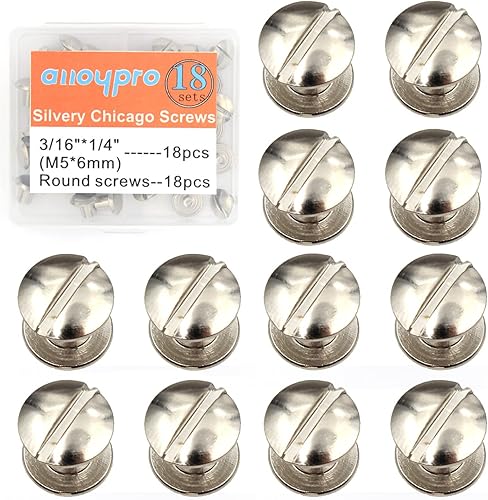 Alloypro 36 tornillos redondos plateados de metal Chicago para encuadernación, kit surtido de remaches de clavos, botón de Chicago, decoración de