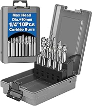 10Pcs Carbide Burr Set 1/4 Shank w/Grey Box Max Head Dia 10mm Die Grinder Bits Rotary Tools Attachment Kit Rasp Accessories Metal Wood Stone Steel Grinding Deburring Cutting Porting Carving