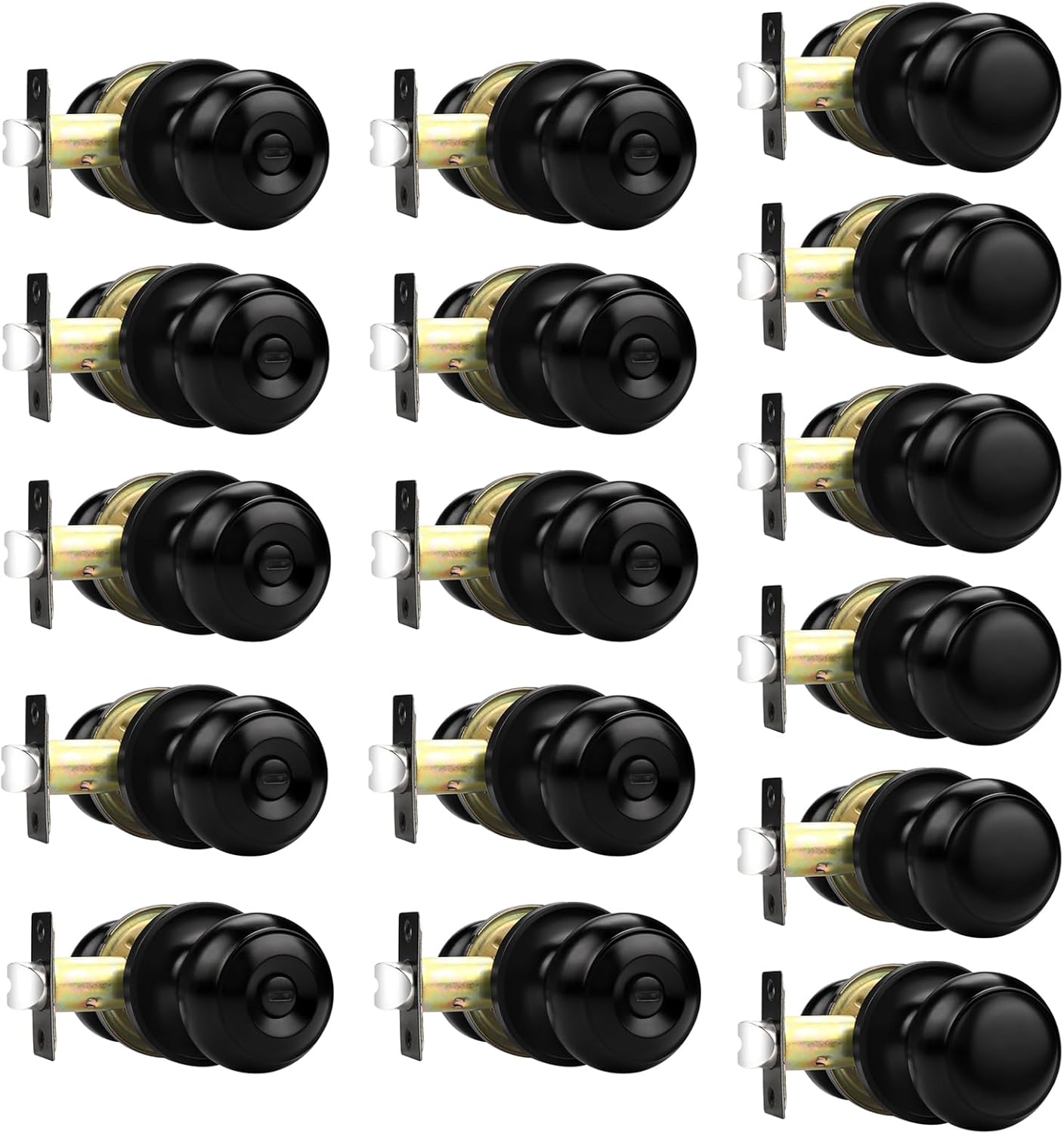 Probrico 10 Black Privacy Bedroom Door Knobs and 6 Passage Closet Door Knobs Bundle Set, Black Interior Door Knobs for Bedroom Hallway