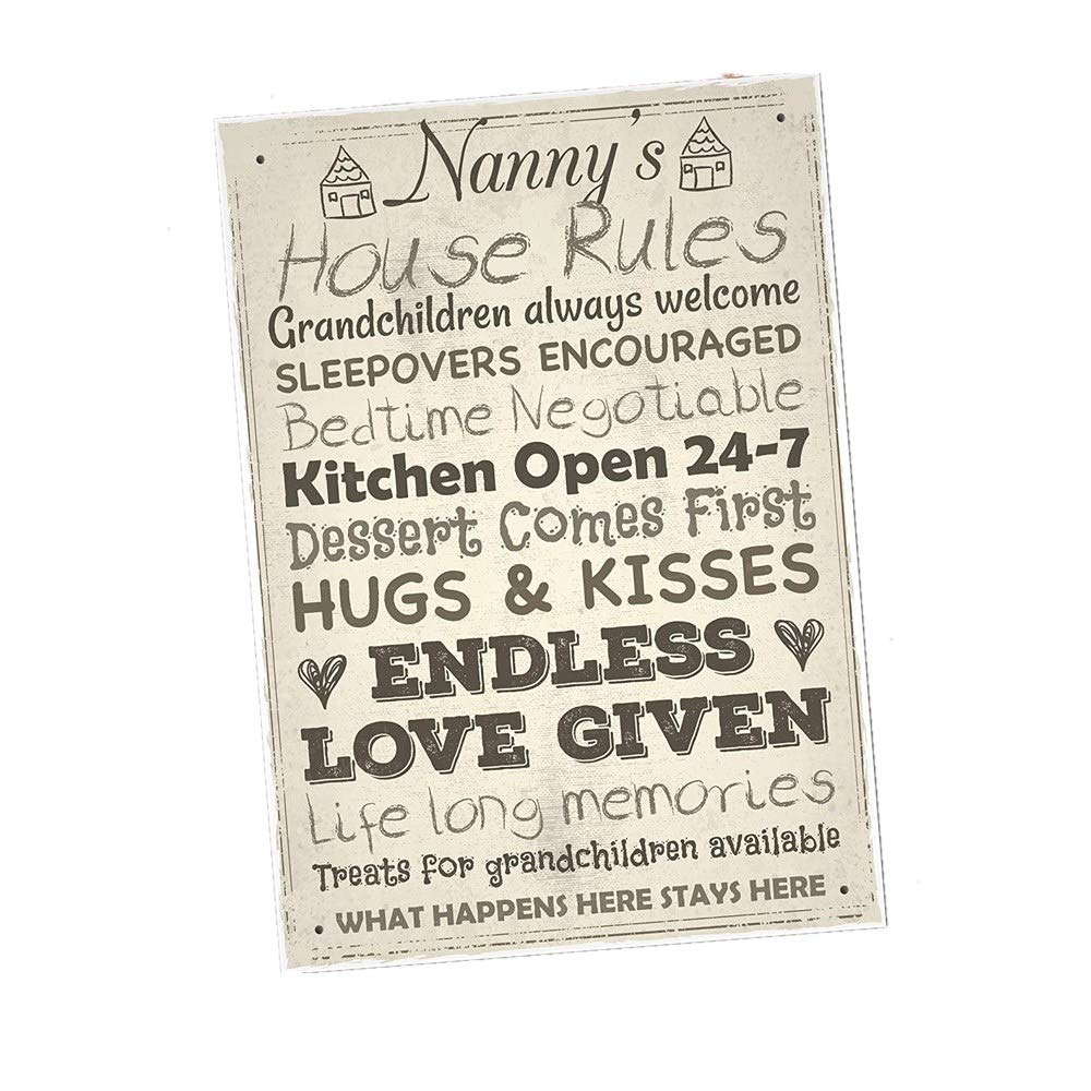 Red Ocean Nanny's House Rules Mum Nanny Grandma Grandad Mother's Day Home Decor Sign Wall Plaque Gifts