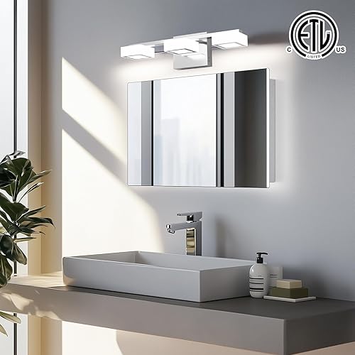 Miniatura 2 de Lámparas LED modernas para baño, 3 luces regulables con 5 modos de color, accesorios de iluminación de pared de baño acrílico cromado mate sobre