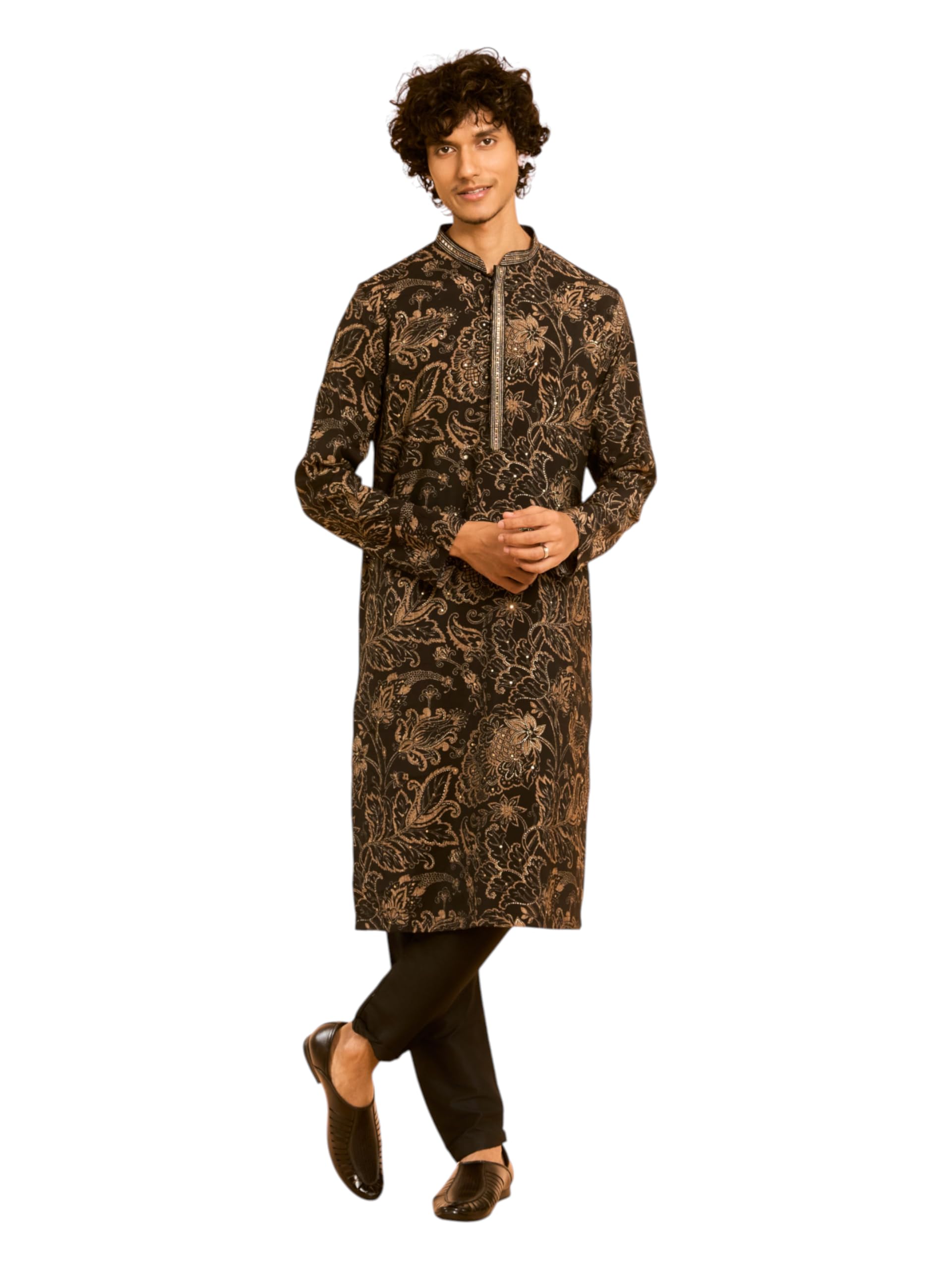 diwas by manyavar Men's Printed & Golden Sequined Festive Kurta Set (2pcs)-picture-35